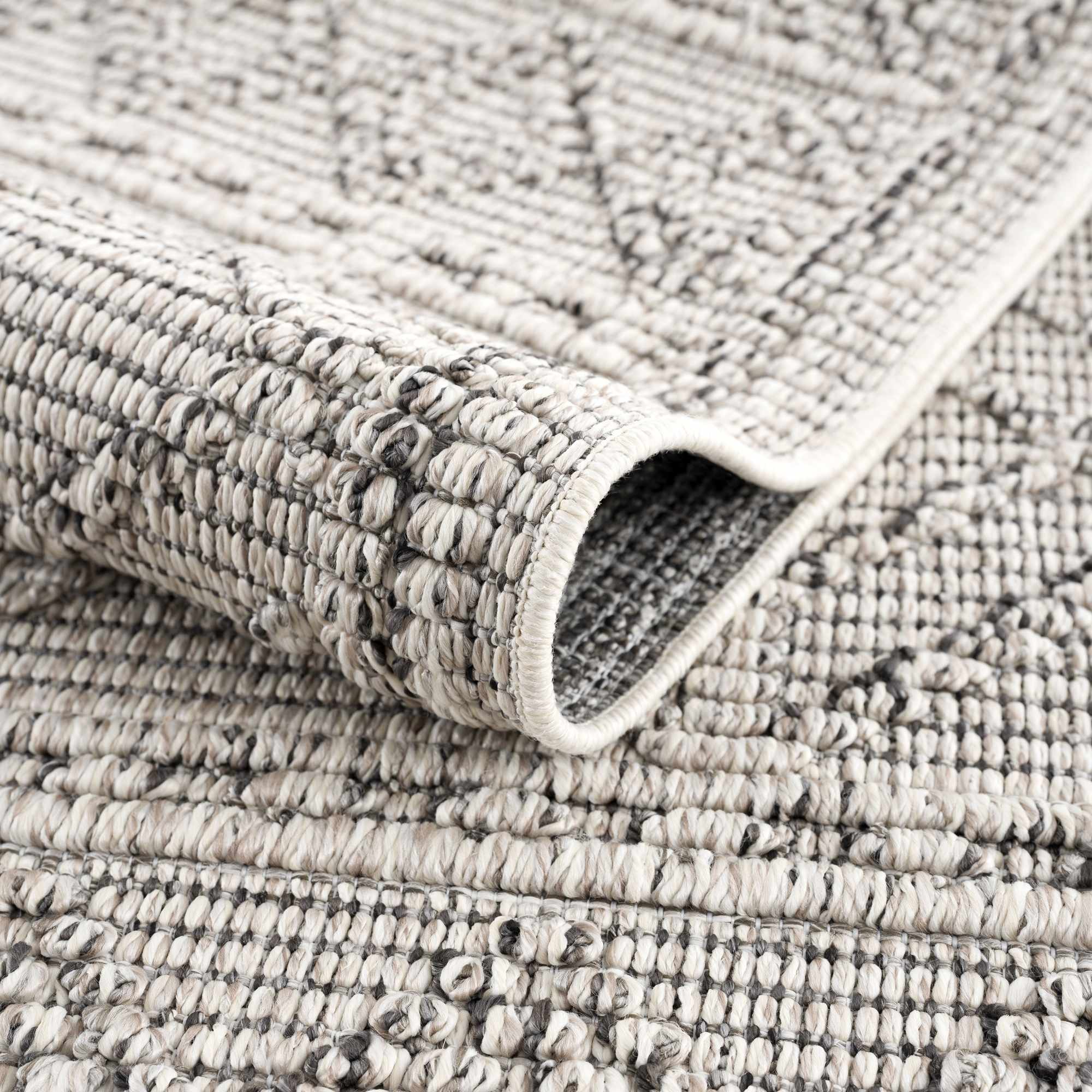 Modern Geometrical Texture Silver and Charcoal Outdoor Safe Area Rug - Image 6