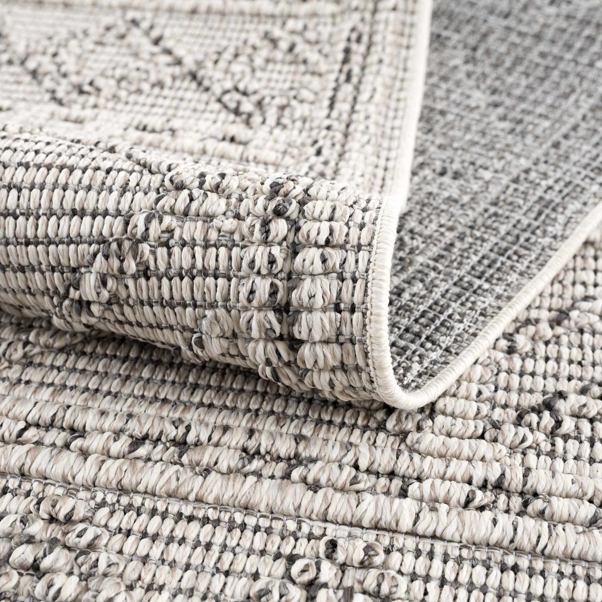 Modern Geometrical Texture Silver and Charcoal Outdoor Safe Area Rug - Image 7
