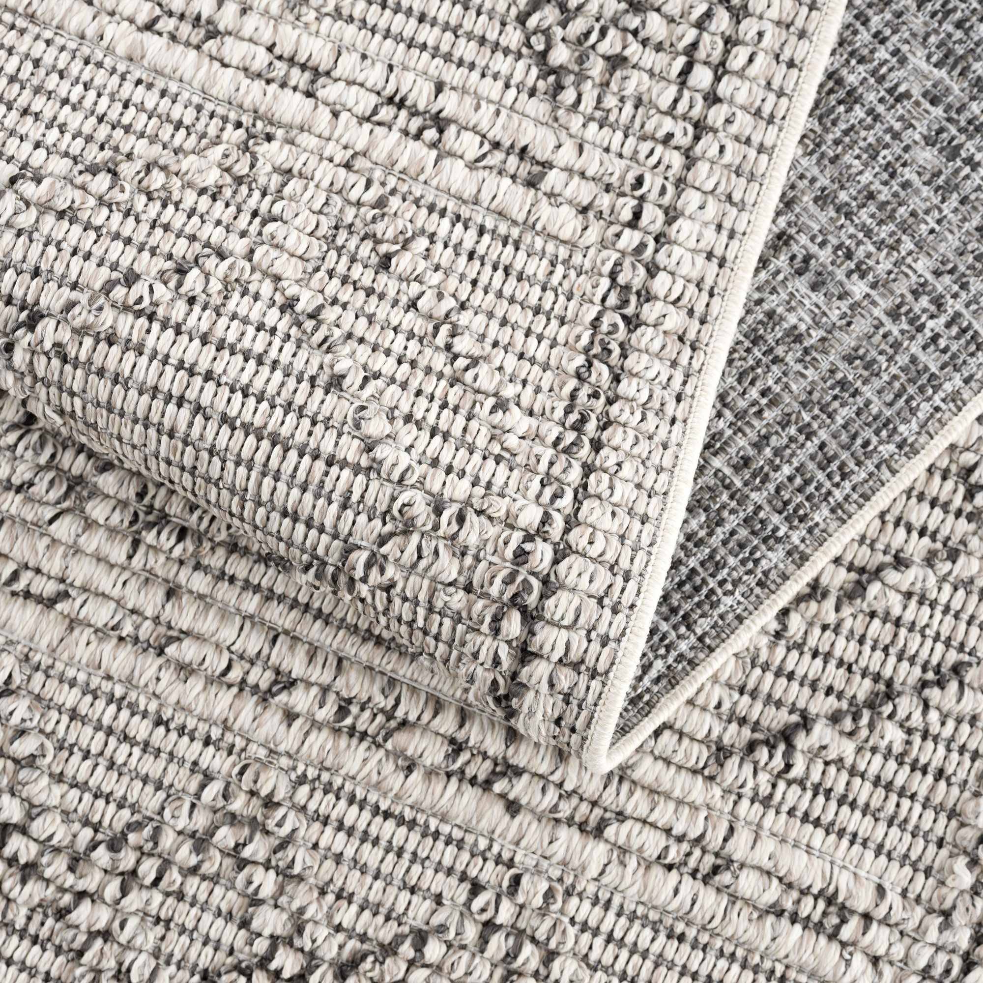 Modern Geometrical Texture Silver and Charcoal Outdoor Safe Area Rug - Image 8