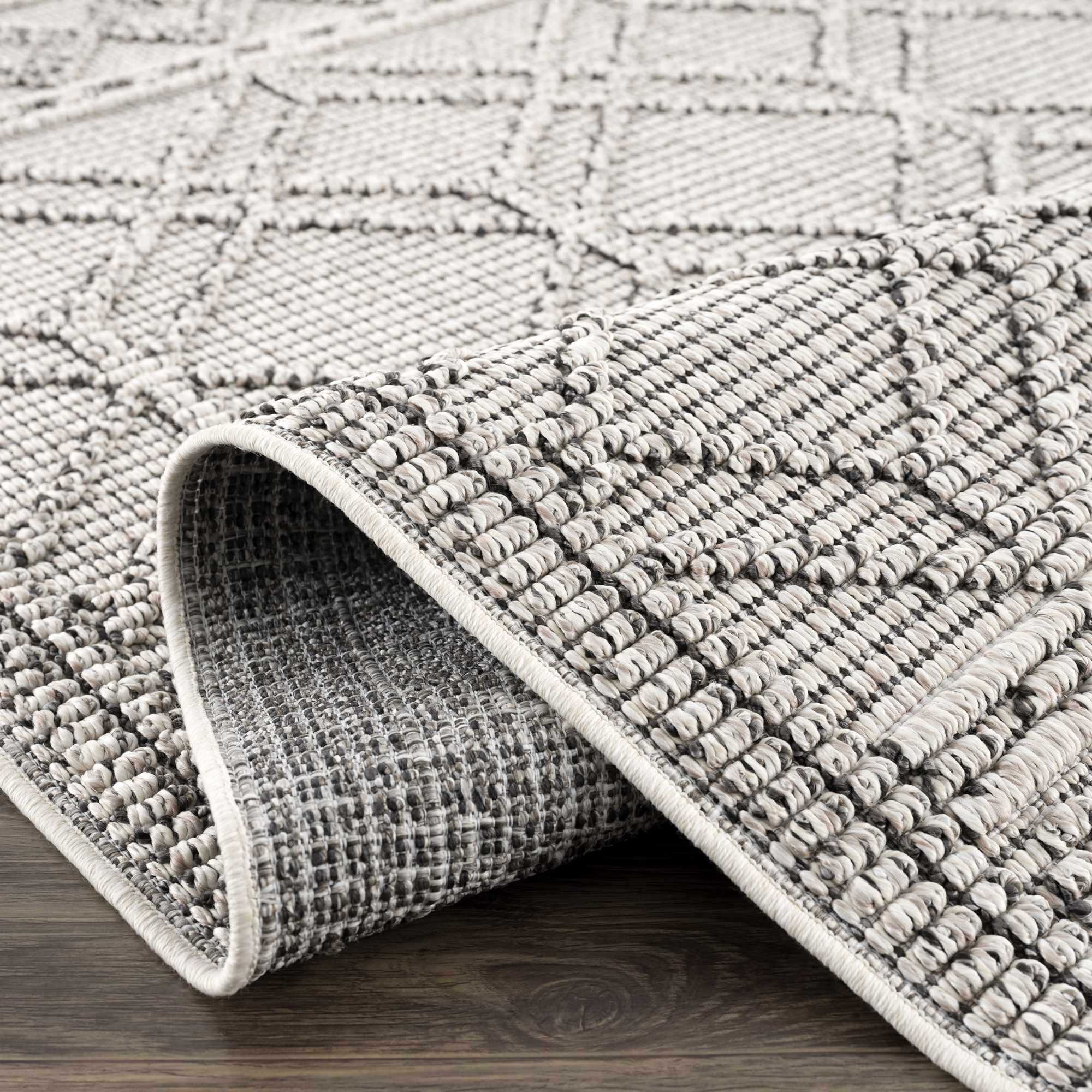 Modern Geometrical Texture Silver and Charcoal Outdoor Safe Area Rug - Image 9
