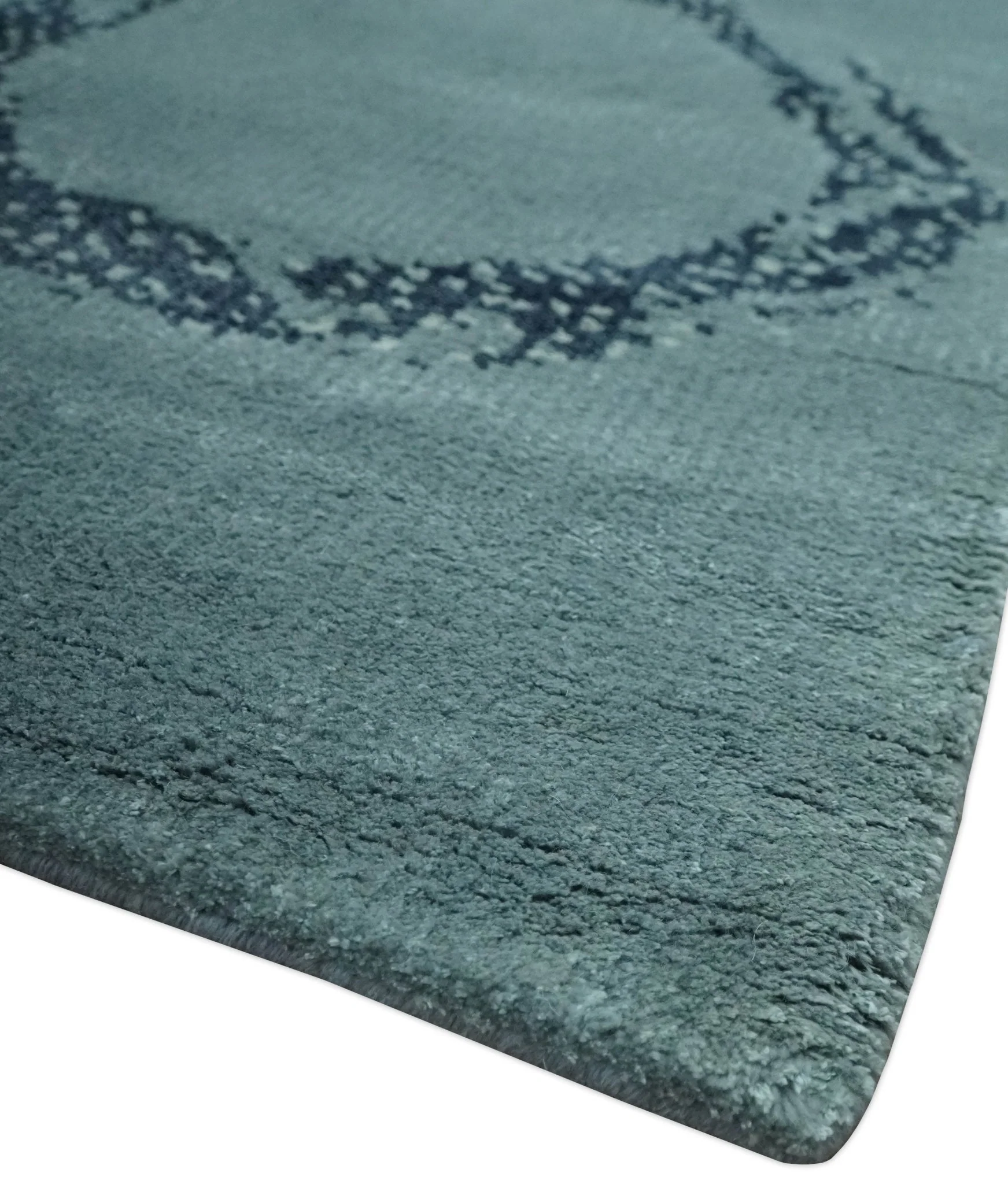 Modern Geometrical Circle Design Teal and Charcoal 5x7 Hand Knotted wool area rug - Image 5
