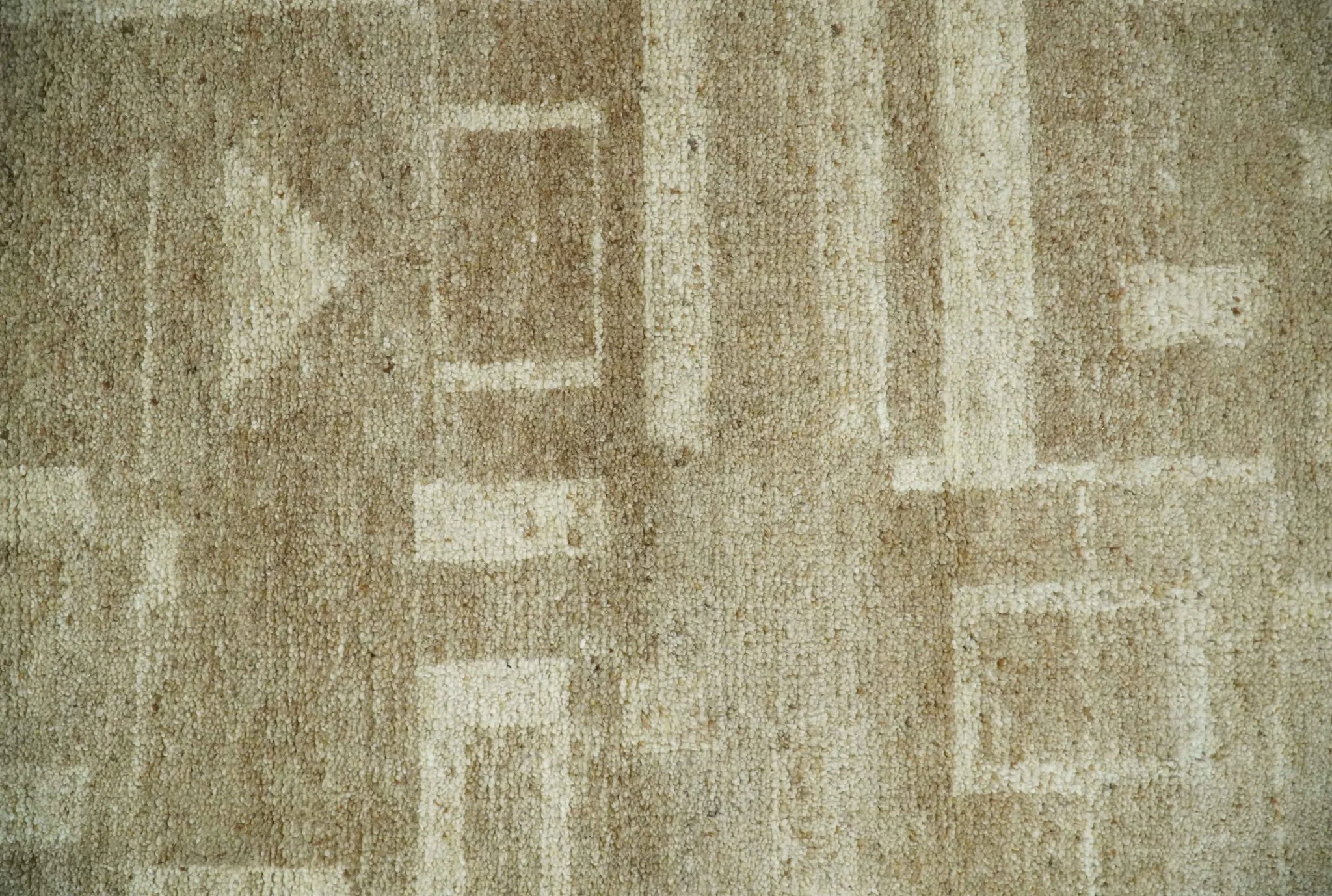 Modern Geometrical Dark Beige and Ivory Hand Knotted 5x8 Wool Area Rug - Image 11