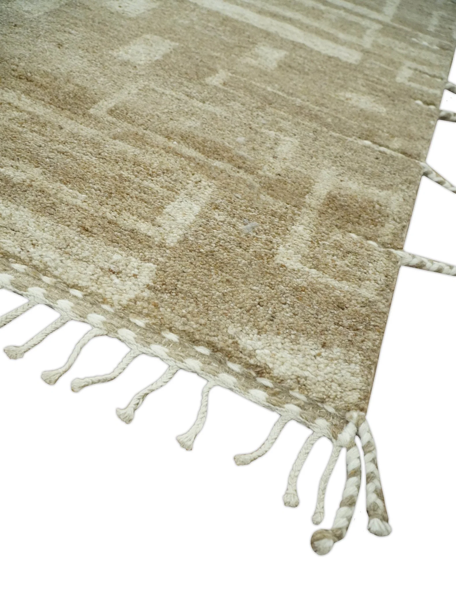 Modern Geometrical Dark Beige and Ivory Hand Knotted 5x8 Wool Area Rug - Image 6