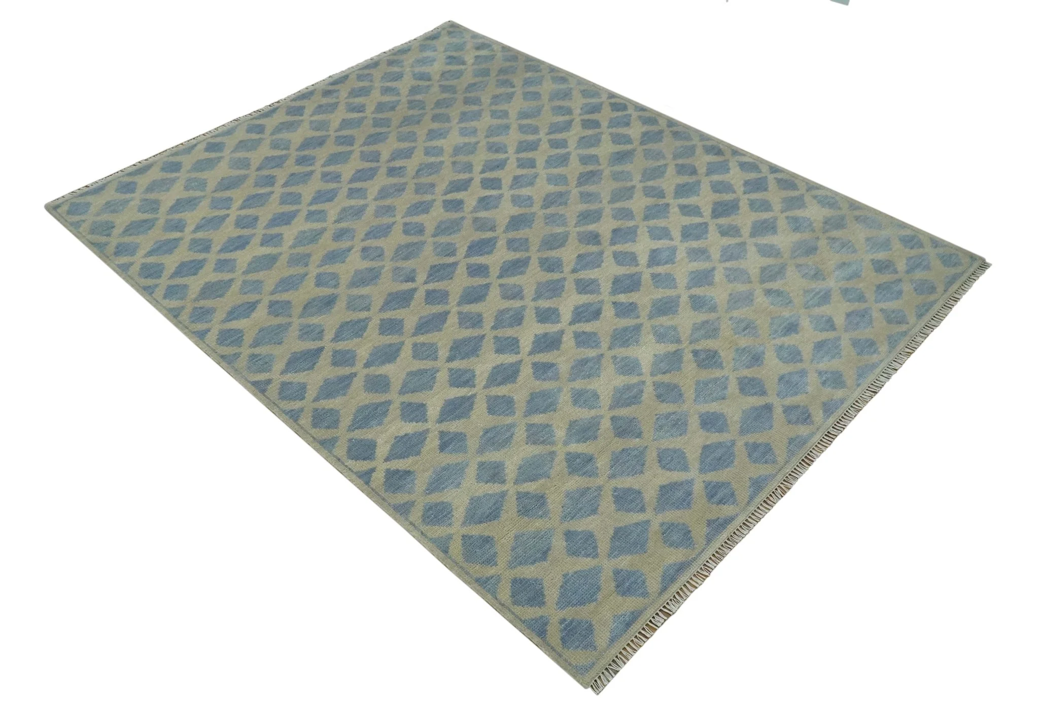Modern Geometrical Diamond Design Gray and Beige 8x10 Hand knotted wool rug - Image 11