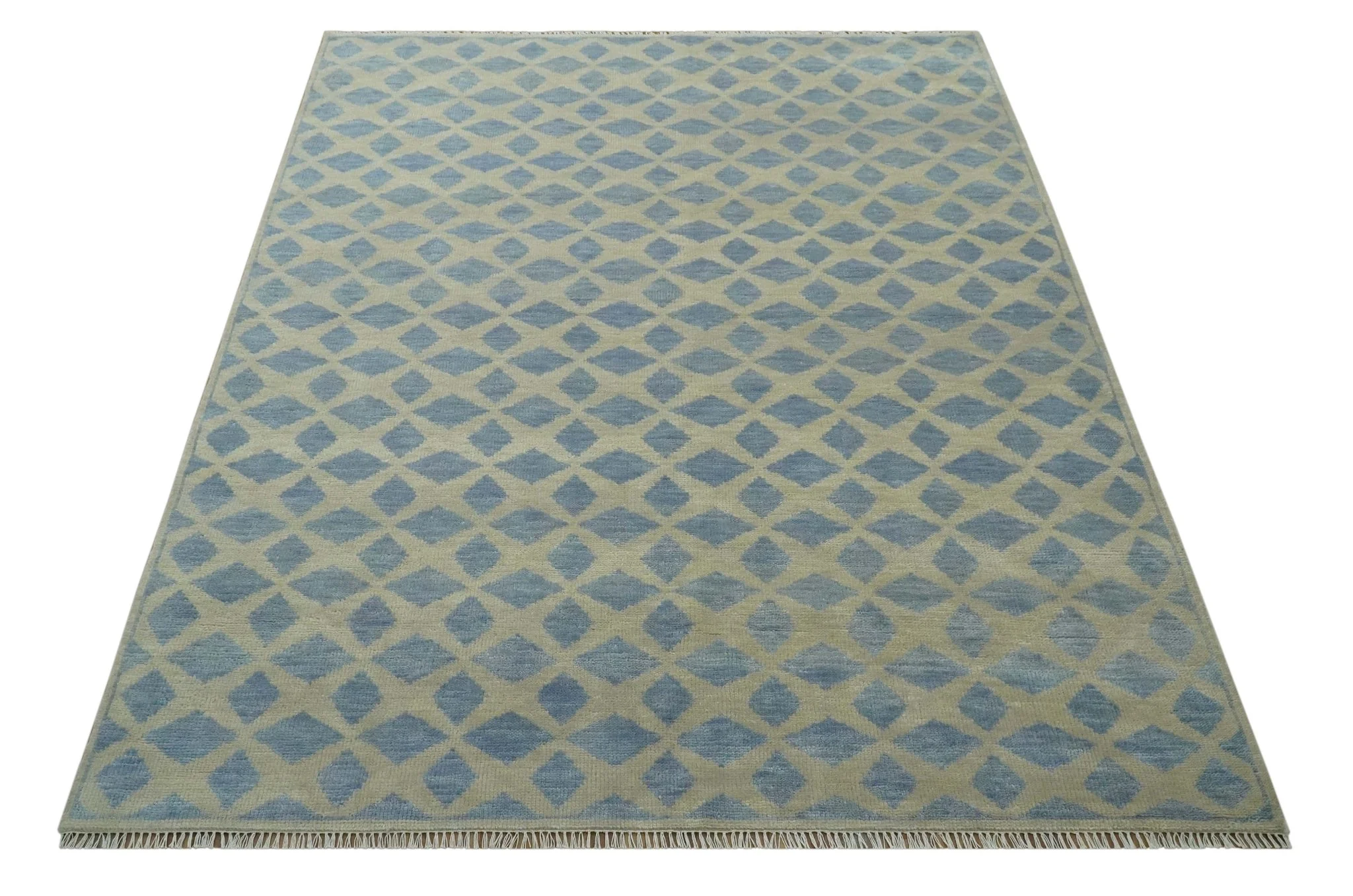 Modern Geometrical Diamond Design Gray and Beige 8x10 Hand knotted wool rug - Image 12