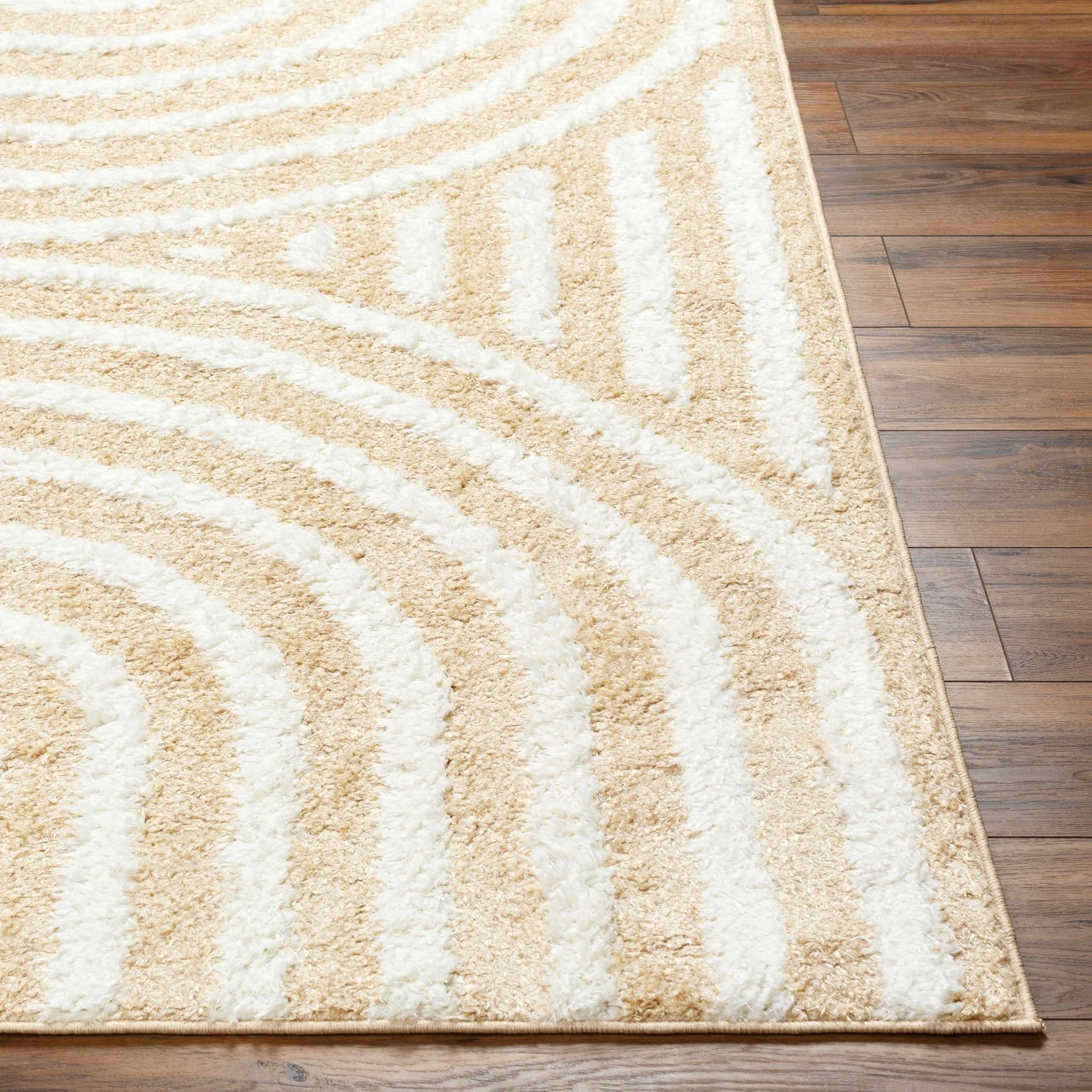 Modern Geometrical Ivory and Beige Plush pile Moroccan Style Area Rug - Image 4