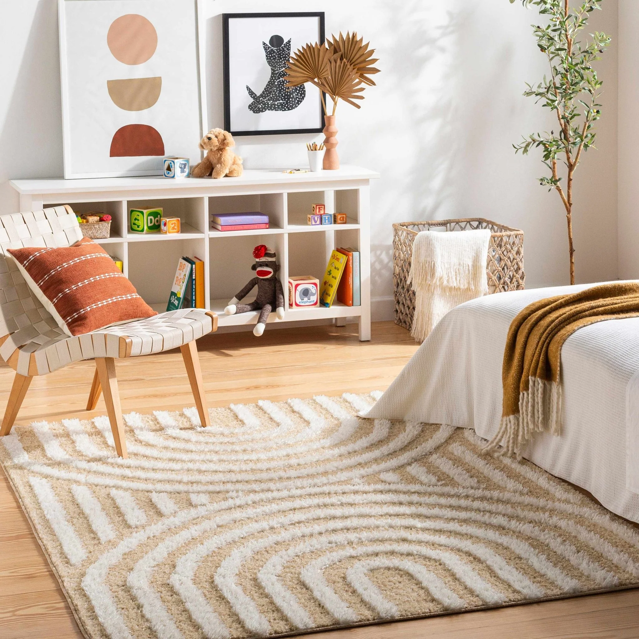 Modern Geometrical Ivory and Beige Plush pile Moroccan Style Area Rug - Image 7