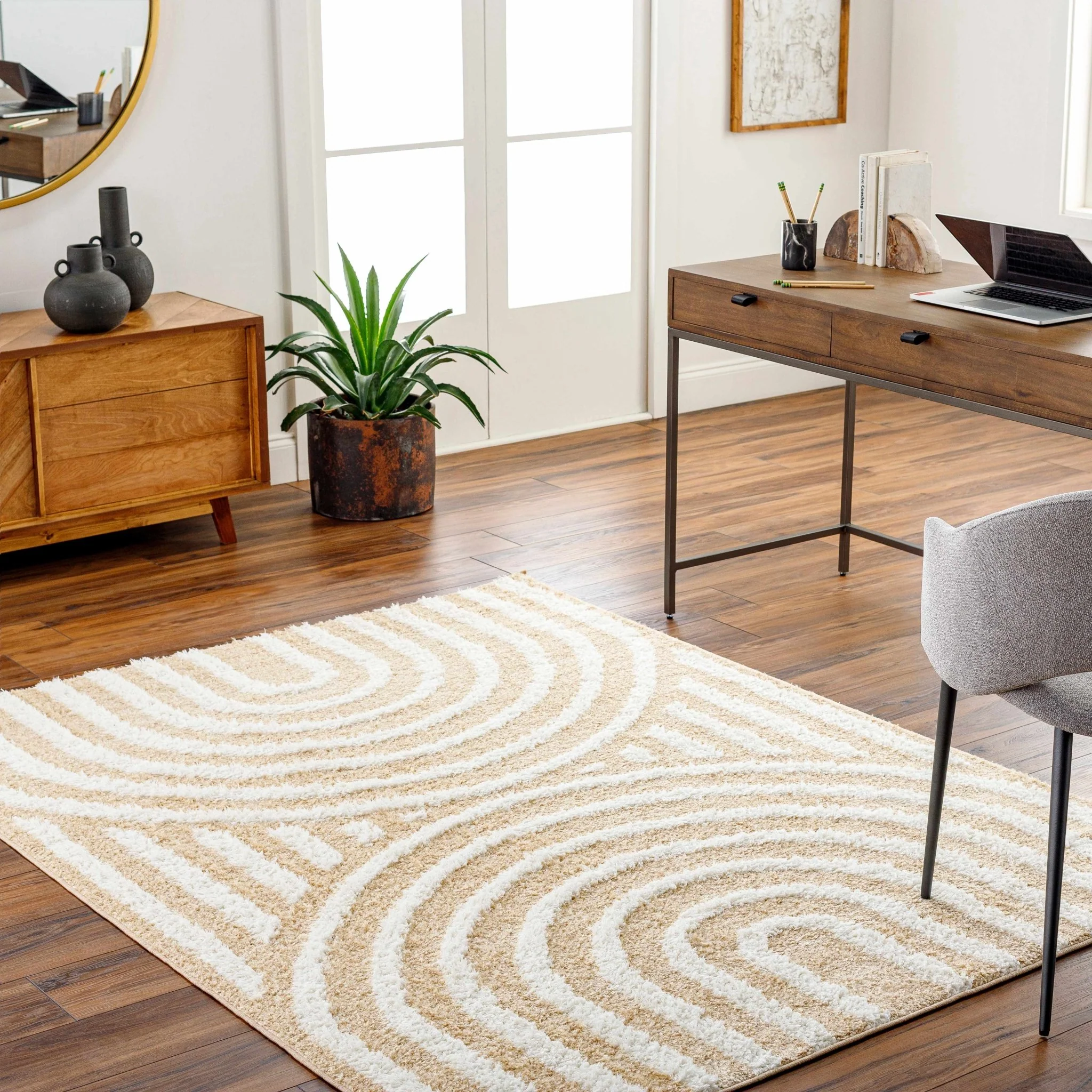 Modern Geometrical Ivory and Beige Plush pile Moroccan Style Area Rug - Image 8