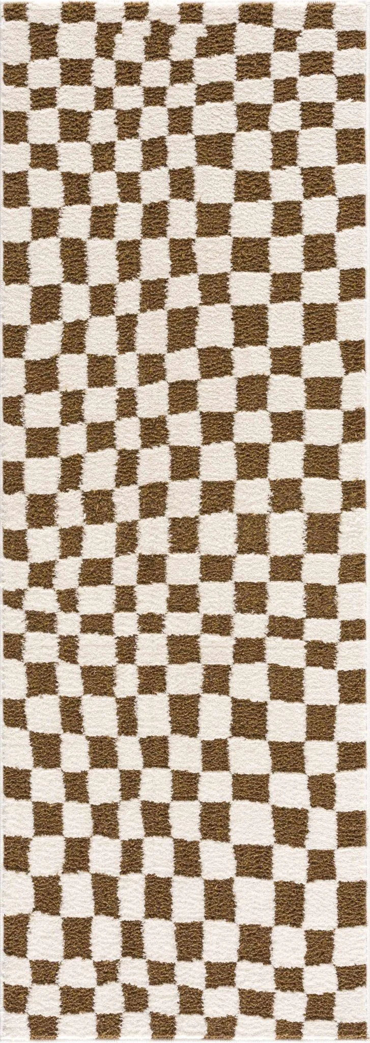Modern Geometrical Ivory and Olive Checkered Plush Pile Moroccan Style Area Rug - Image 4