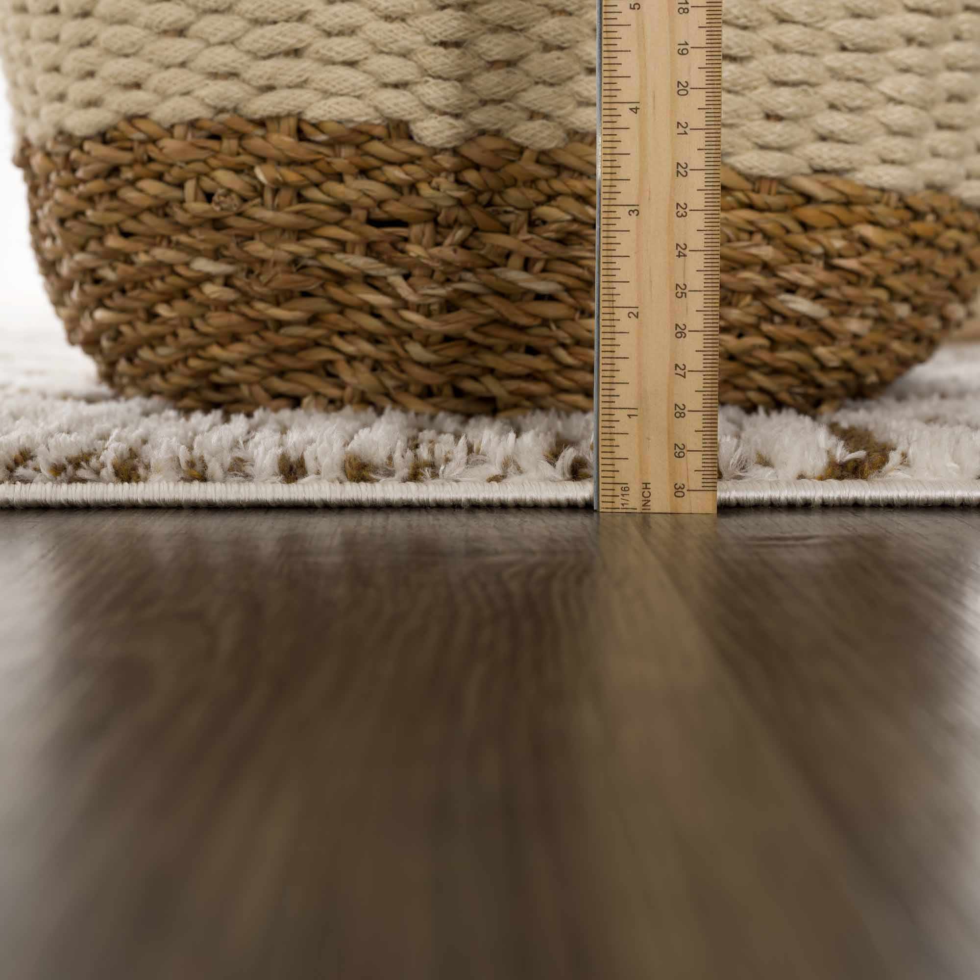 Modern Geometrical Ivory and Olive Checkered Plush Pile Moroccan Style Area Rug - Image 11