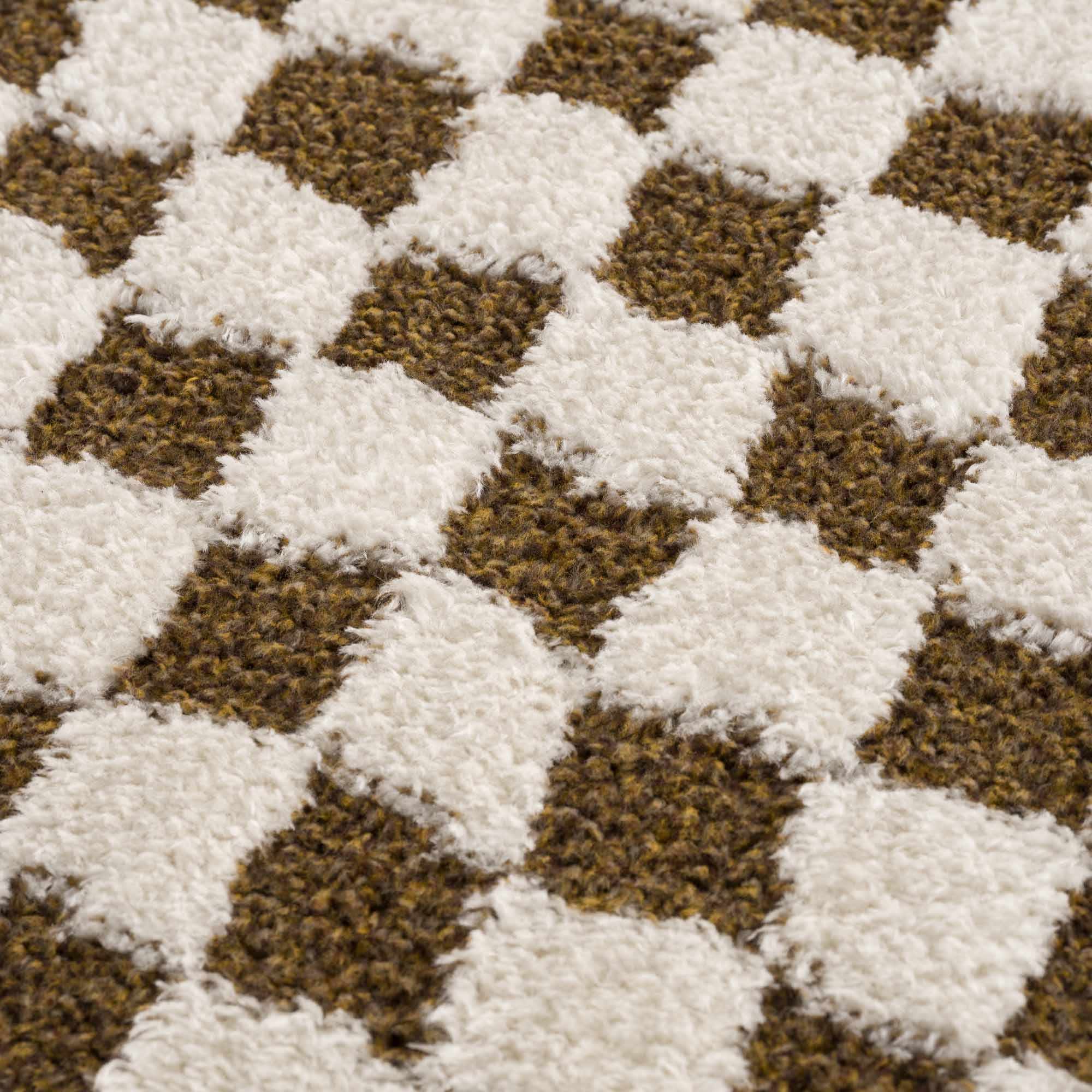 Modern Geometrical Ivory and Olive Checkered Plush Pile Moroccan Style Area Rug - Image 12