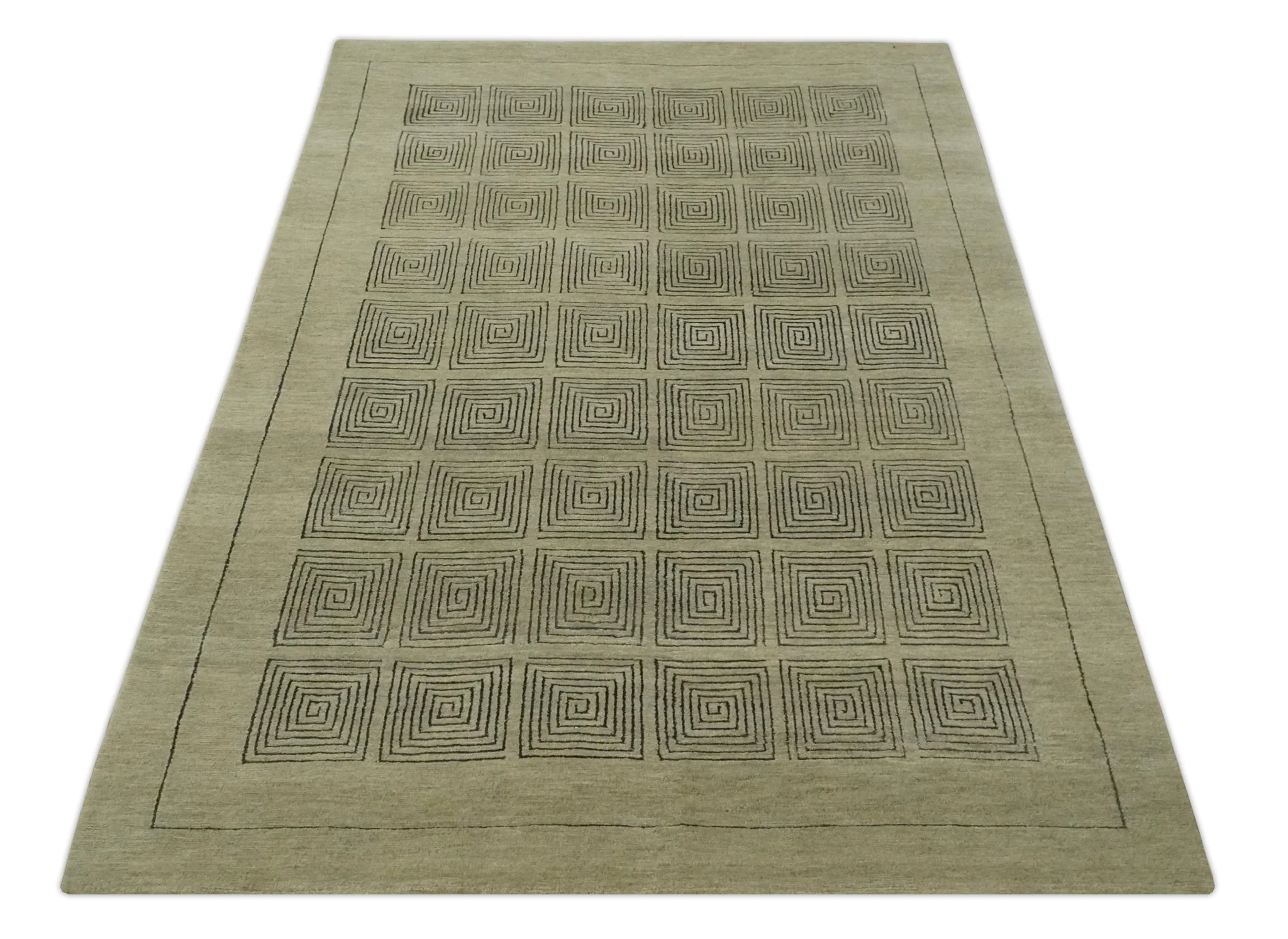 Modern Geometrical Olive and Charcoal Hand loom 5x7 Wool and Art Silk Area Rug - Image 11