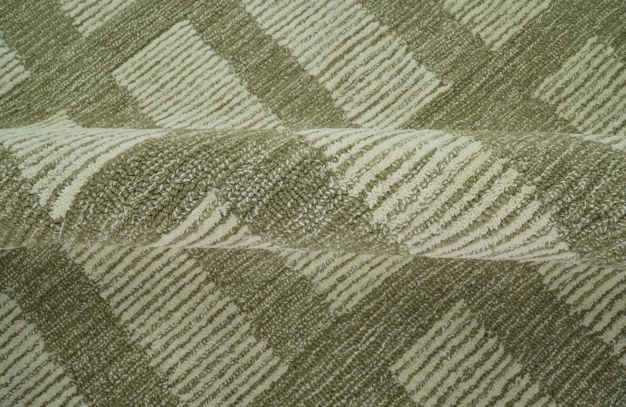 Modern Geometrical Olive and Ivory Textured Hand Tufted Multi size wool Rug - Image 2