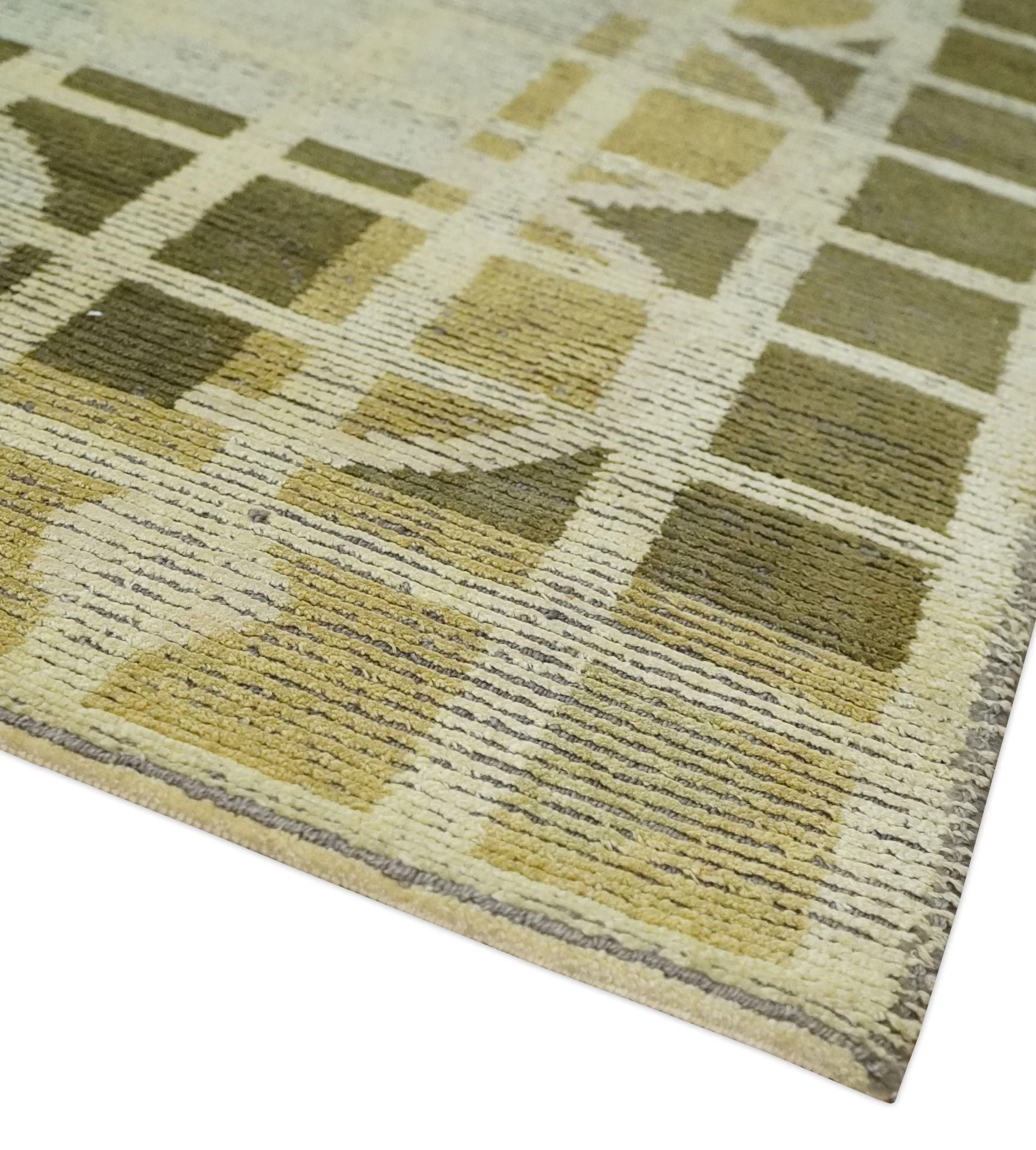 Modern Geometrical 4.6x6.6 Olive, Ivory and Charcoal Floral Hand Knotted Wool and Silk Area Rug - Image 5