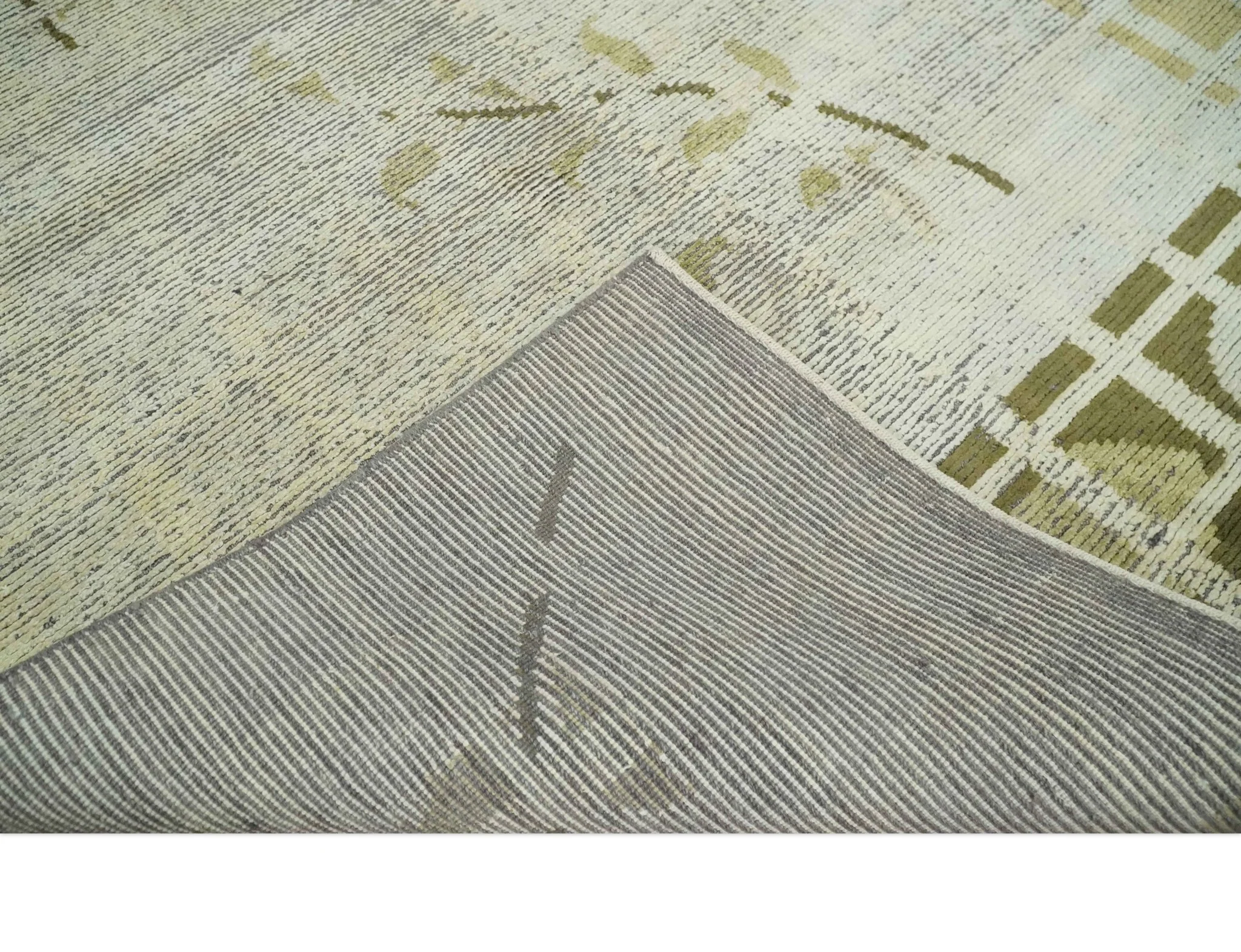 Modern Geometrical 4.6x6.6 Olive, Ivory and Charcoal Floral Hand Knotted Wool and Silk Area Rug - Image 7