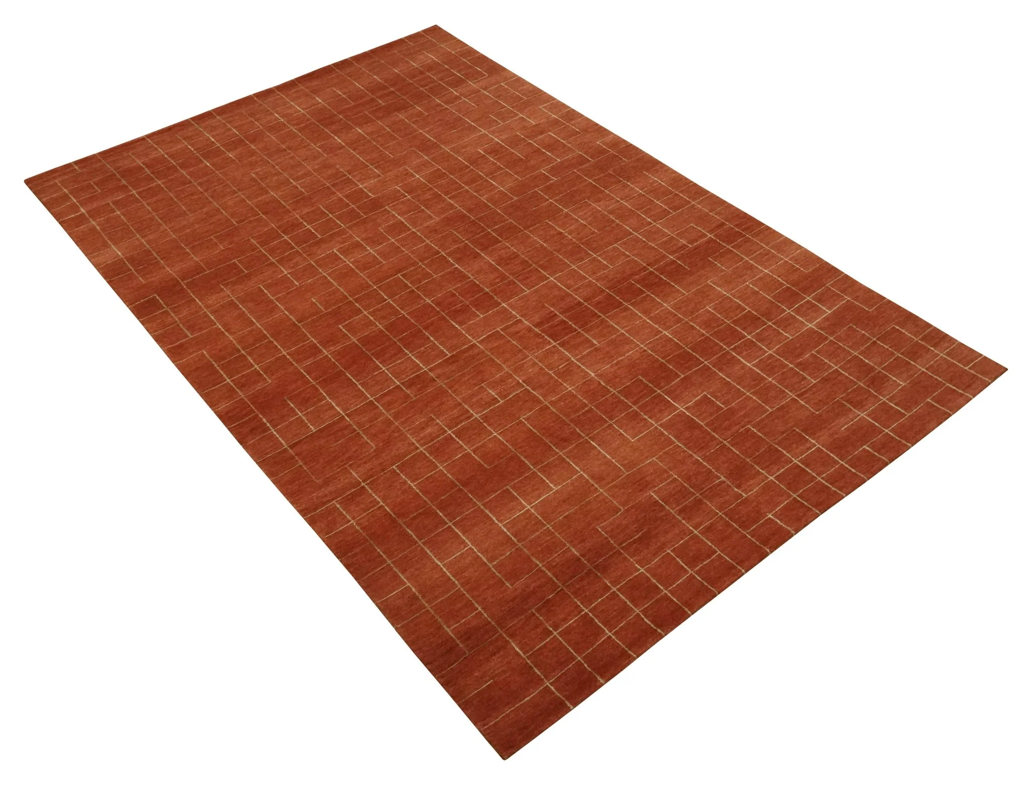 Modern Geometrical Rust and Gold 6x9 Hand loom Wool and Art Silk Area Rug - Image 11