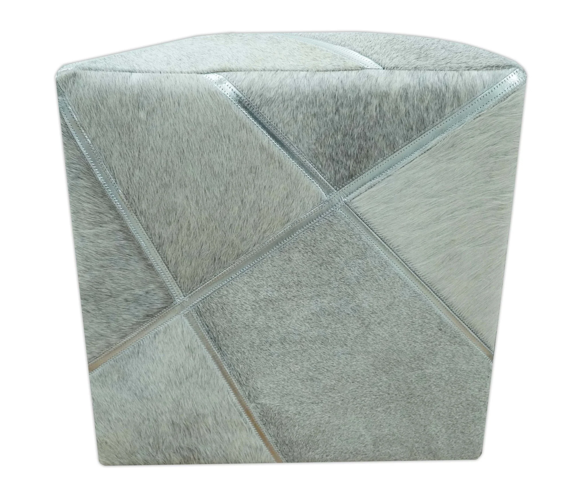 Modern Geometrical Shades of Gray and Ivory Genuine Leather Pouf - Image 6