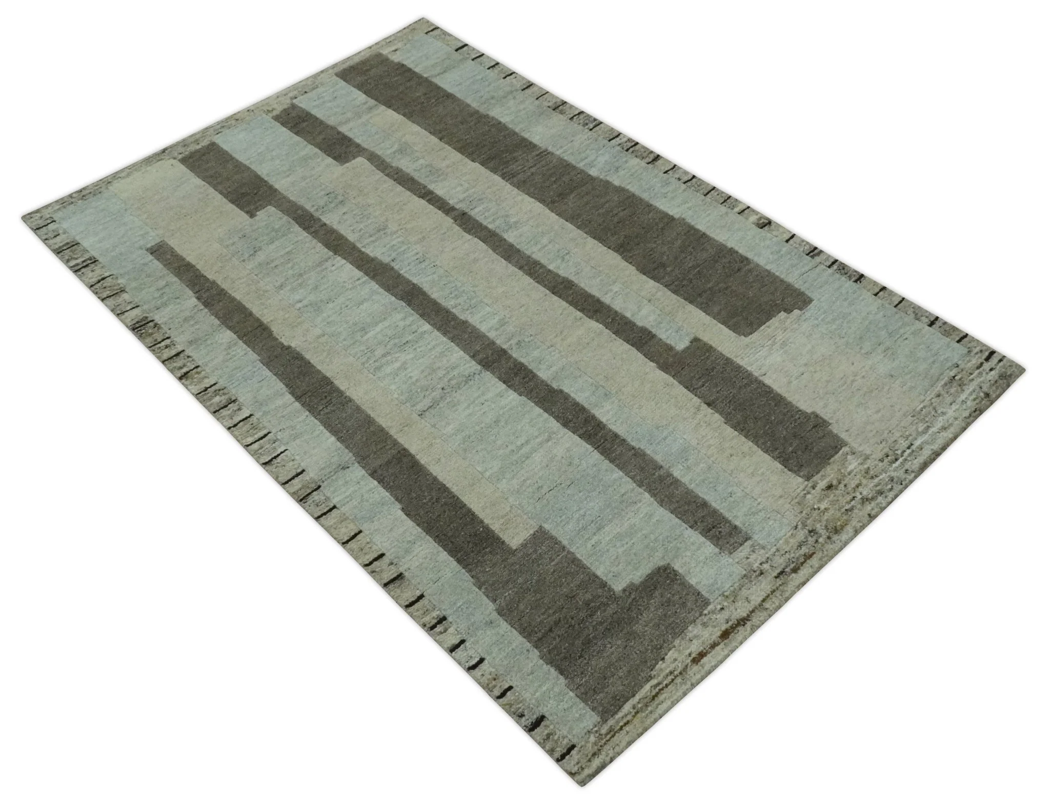 Custom Made Modern Geometrical Silver, Ivory and Charcoal Hand Knotted Wool area Rug - Image 10