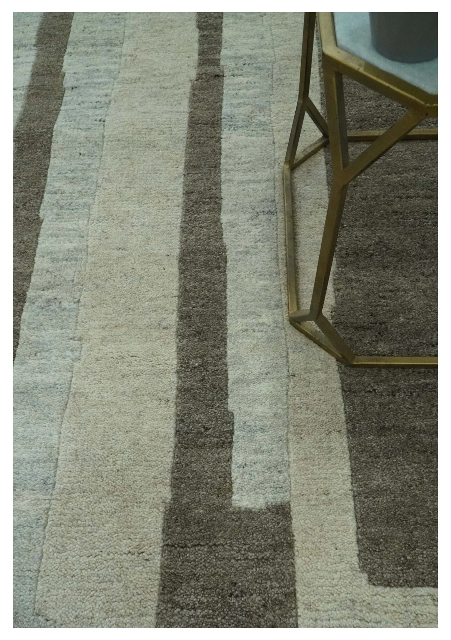Custom Made Modern Geometrical Silver, Ivory and Charcoal Hand Knotted Wool area Rug - Image 3
