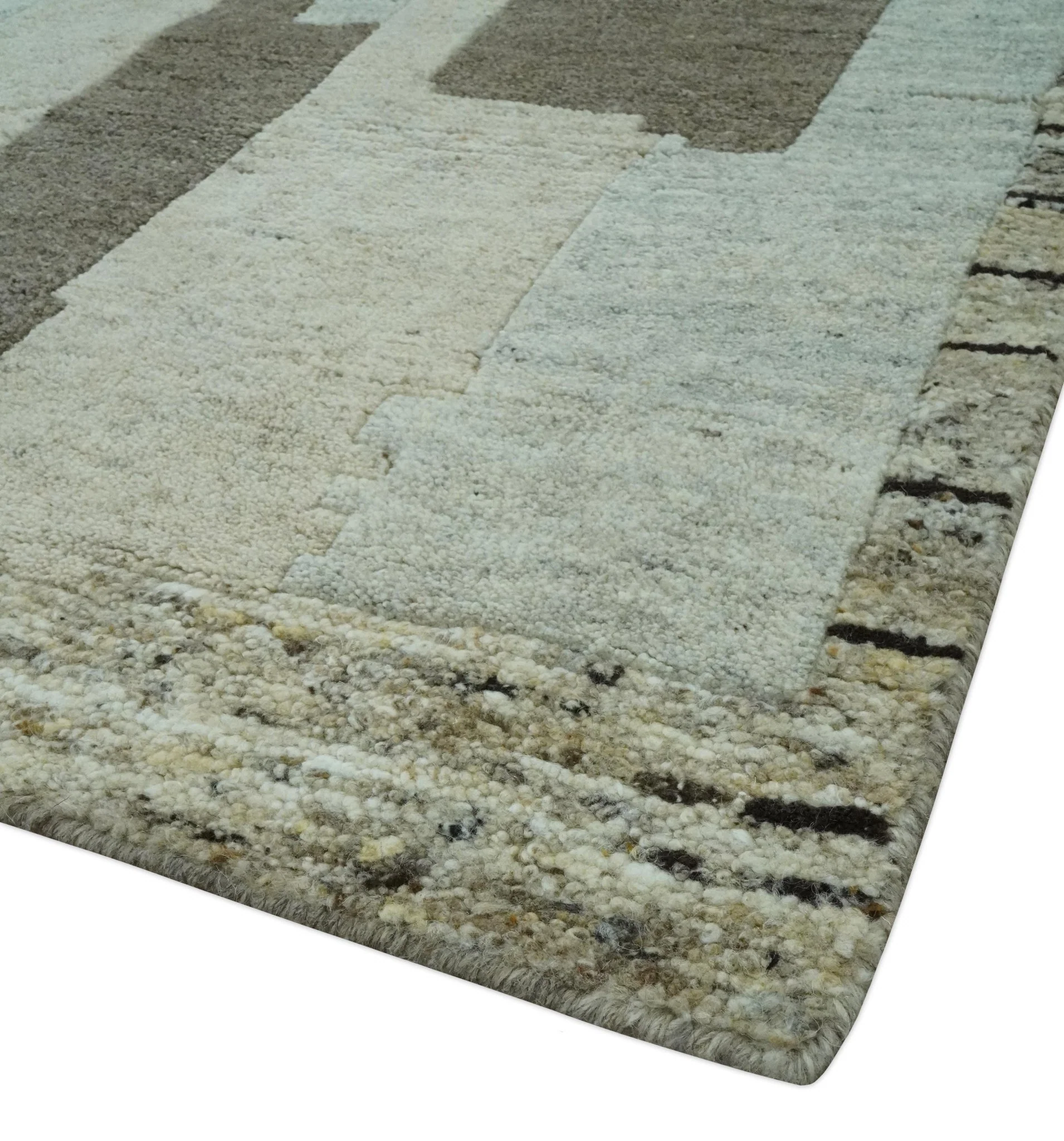Custom Made Modern Geometrical Silver, Ivory and Charcoal Hand Knotted Wool area Rug - Image 6