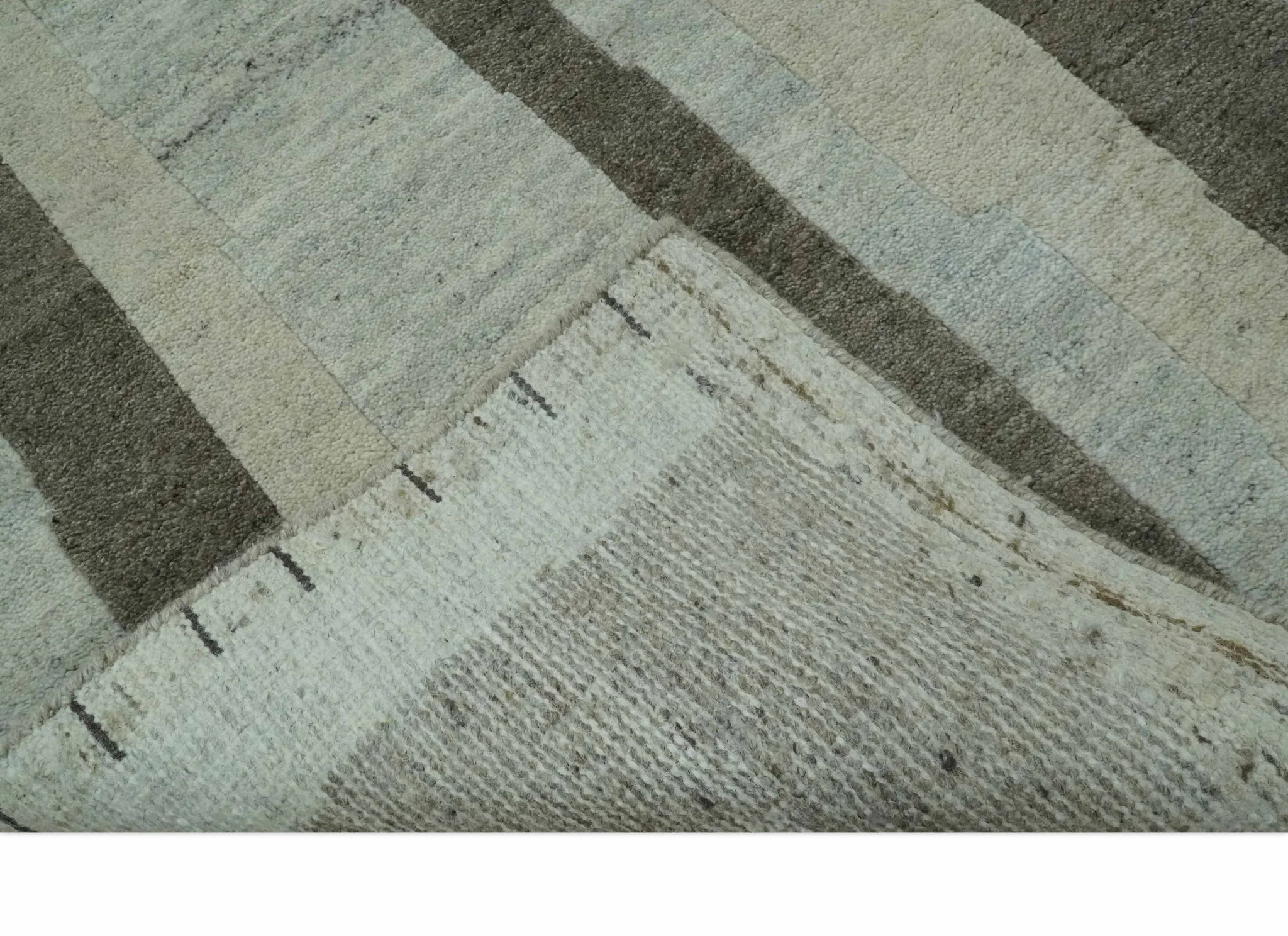 Custom Made Modern Geometrical Silver, Ivory and Charcoal Hand Knotted Wool area Rug - Image 8