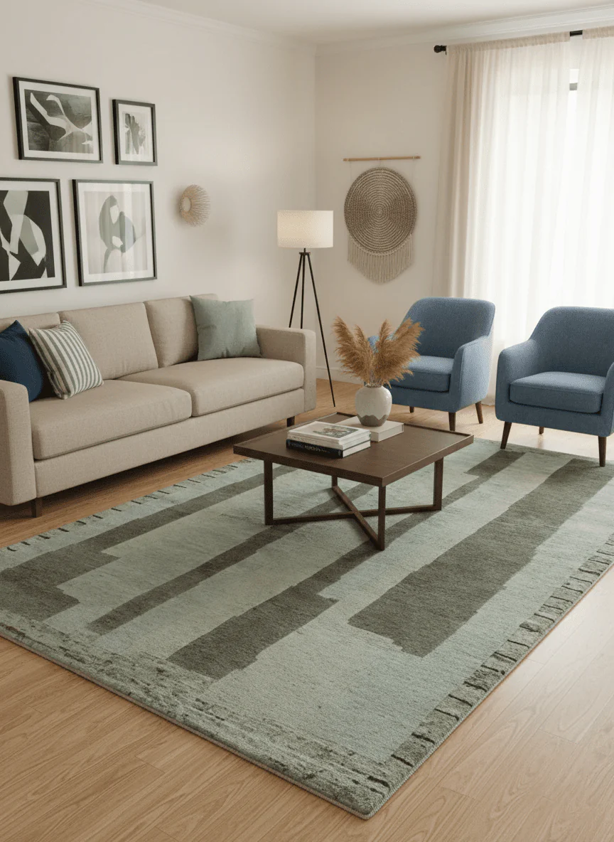 Modern Geometrical Silver, Ivory and Charcoal Hand Knotted 5x8 wool area Rug - Image 2
