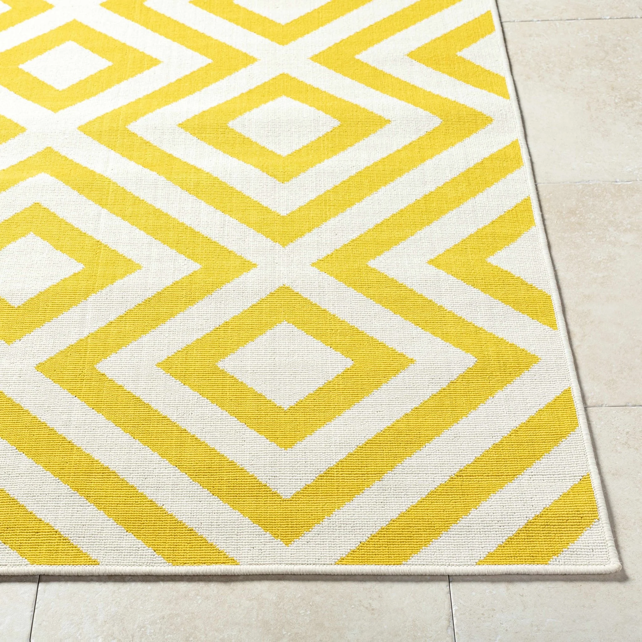 Geometrical Spilsby Yellow And White Machine Woven Outdoor Rug - Image 2