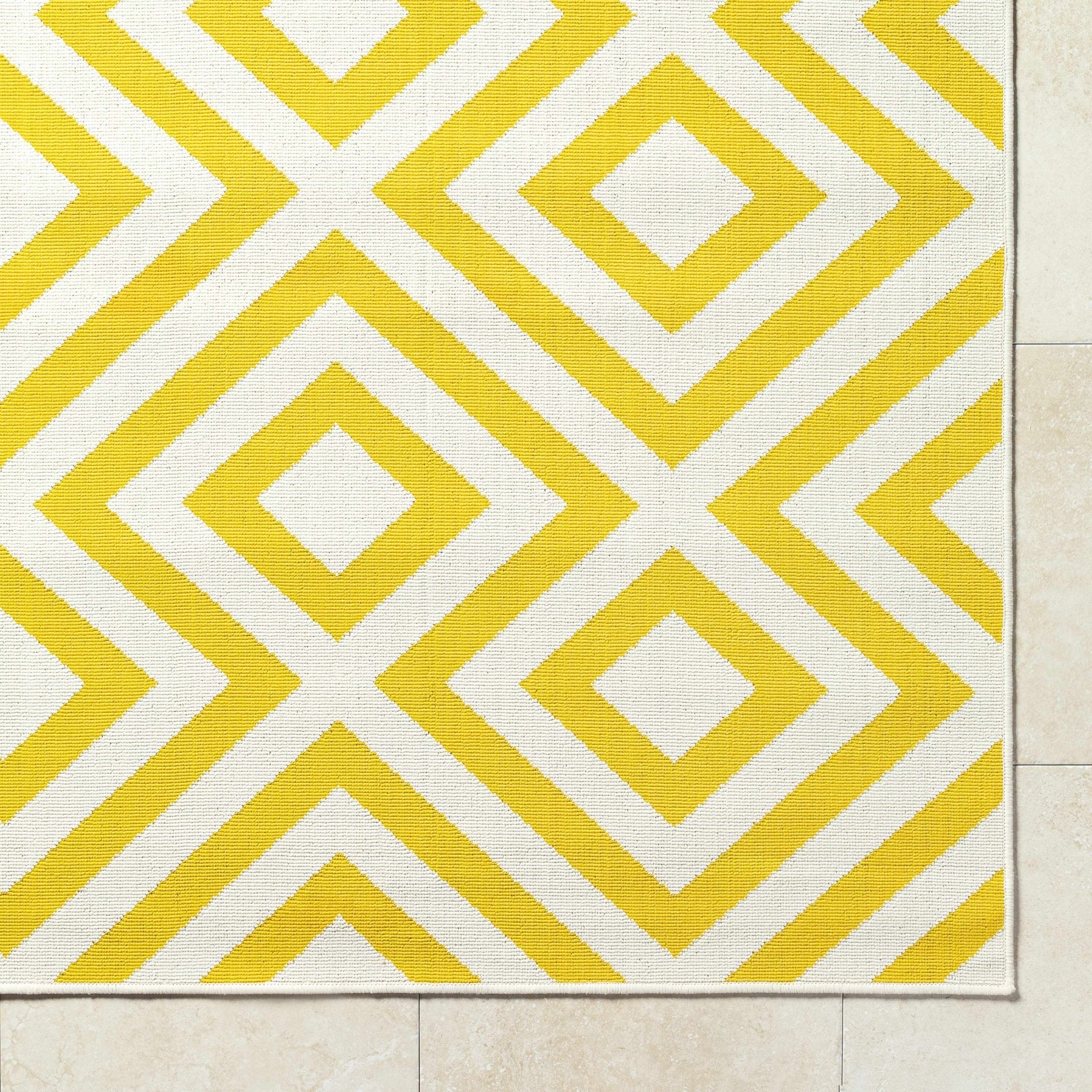Geometrical Spilsby Yellow And White Machine Woven Outdoor Rug - Image 6