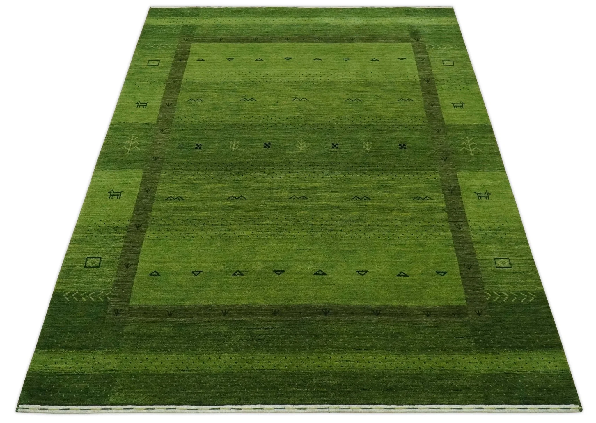 Geometrical Stripes Design Green Hand loom Multi Size wool Area Rug - Image 10