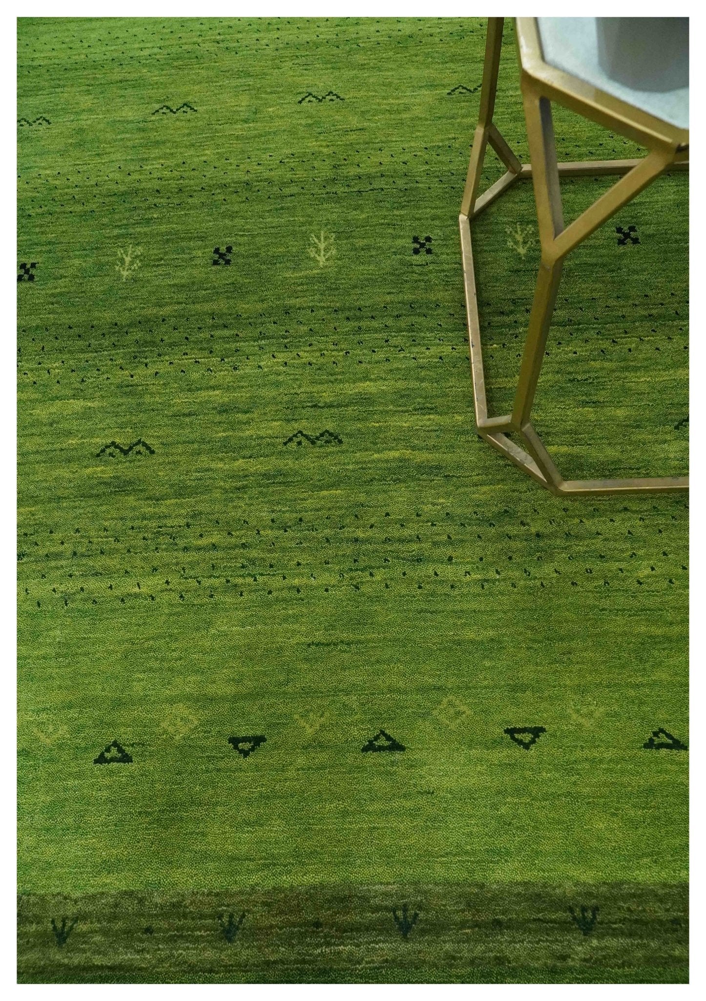 Geometrical Stripes Design Green Hand loom Multi Size wool Area Rug - Image 2