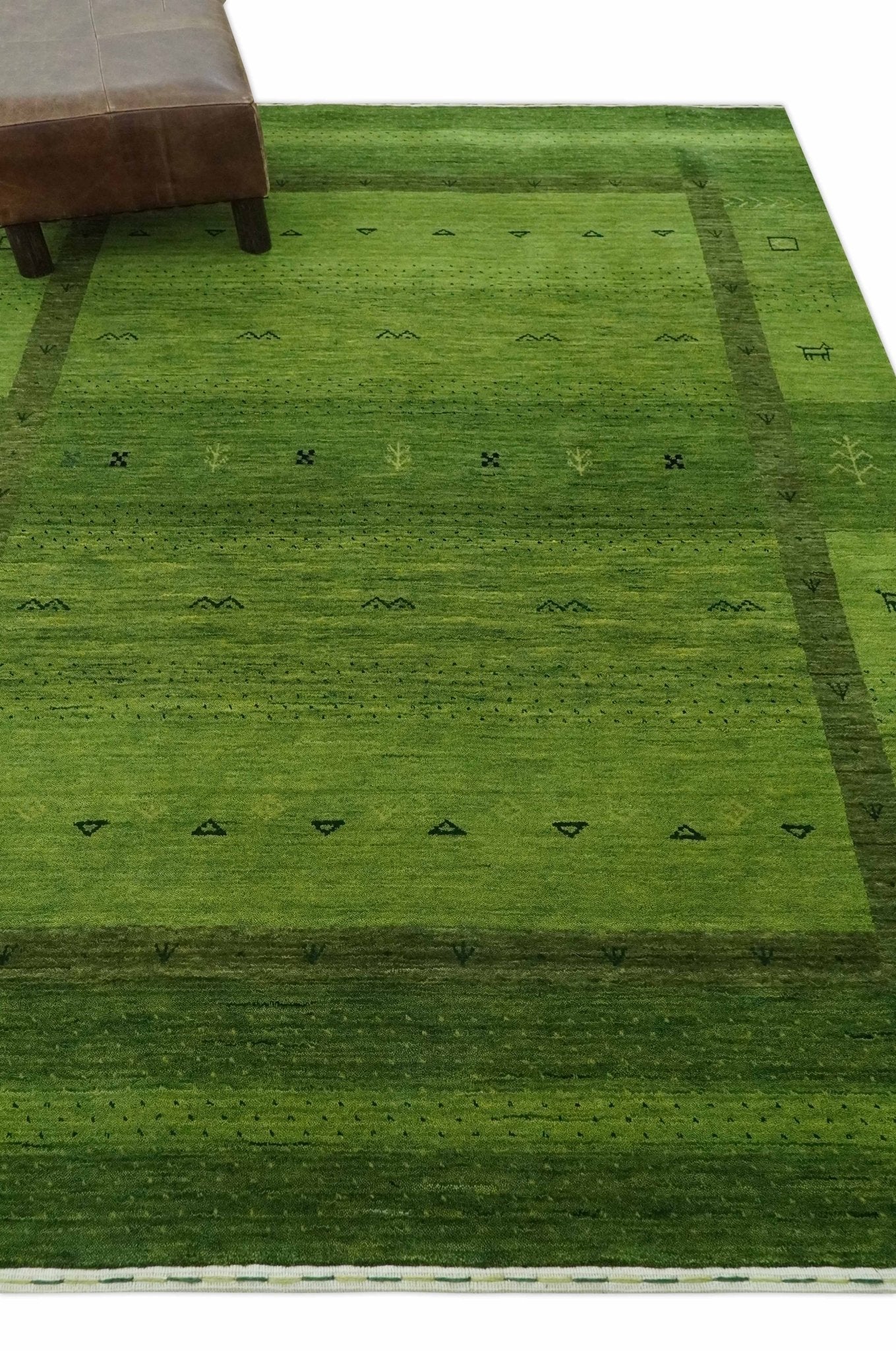 Geometrical Stripes Design Green Hand loom Multi Size wool Area Rug - Image 3