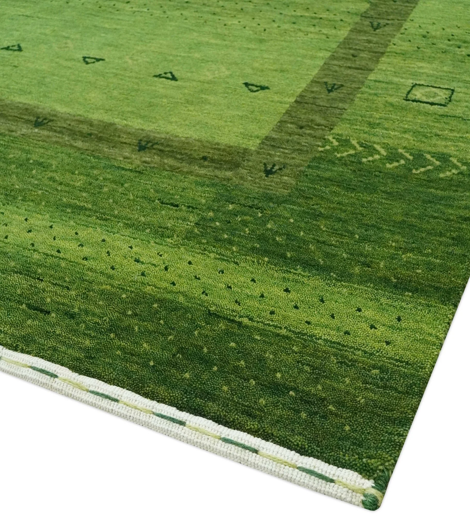 Geometrical Stripes Design Green Hand loom Multi Size wool Area Rug - Image 5