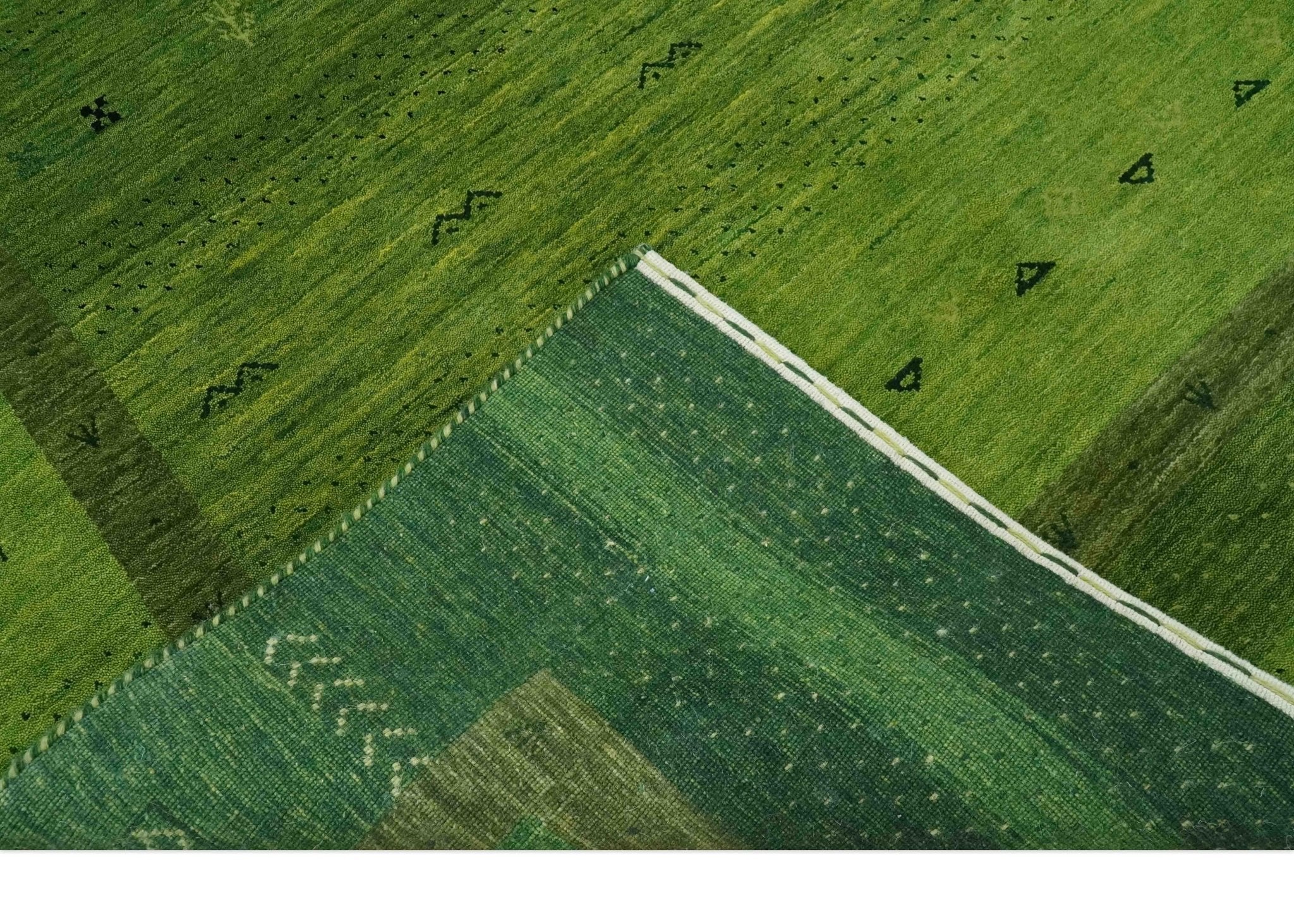 Geometrical Stripes Design Green Hand loom Multi Size wool Area Rug - Image 7