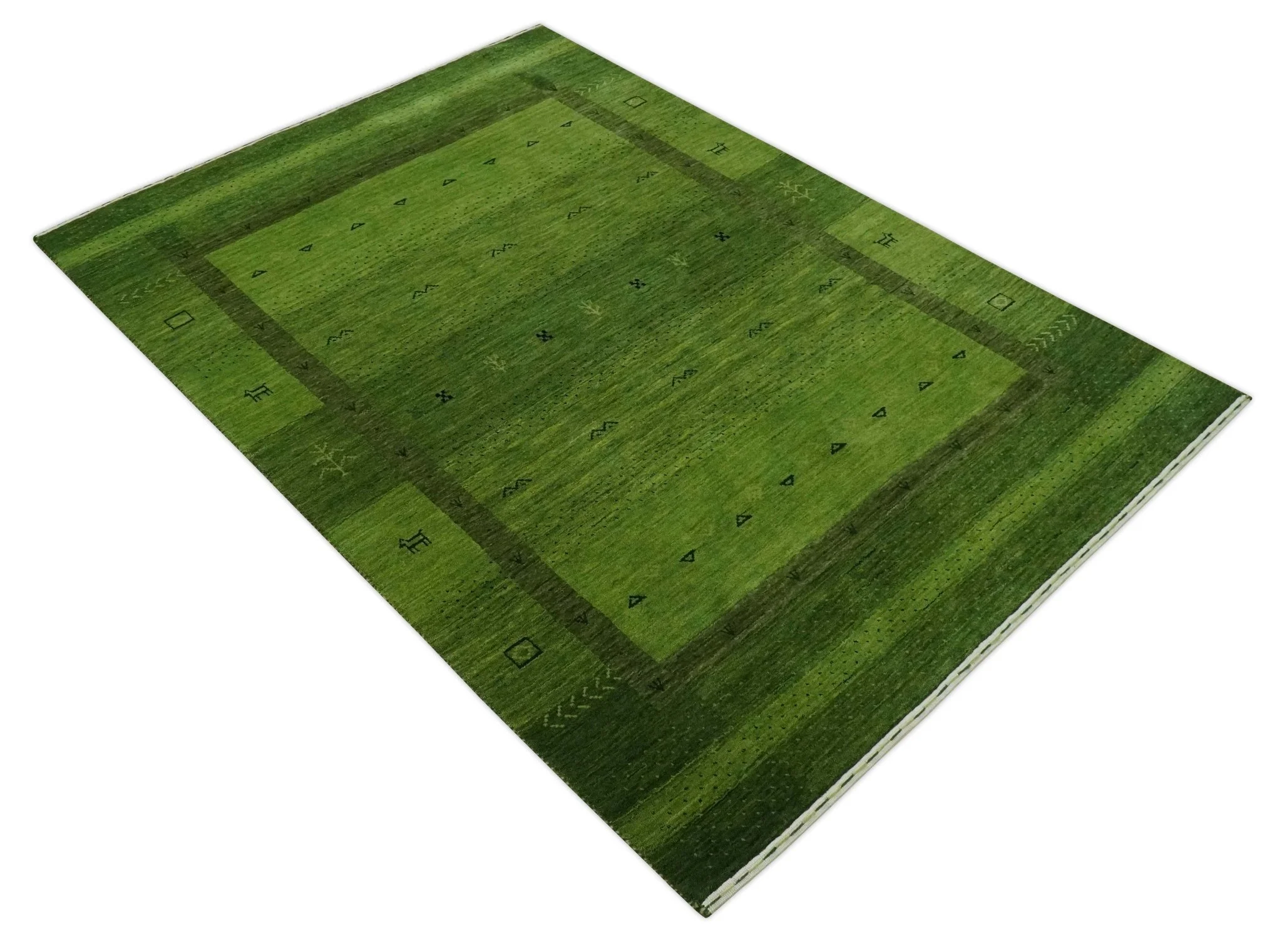 Geometrical Stripes Design Green Hand loom Multi Size wool Area Rug - Image 9
