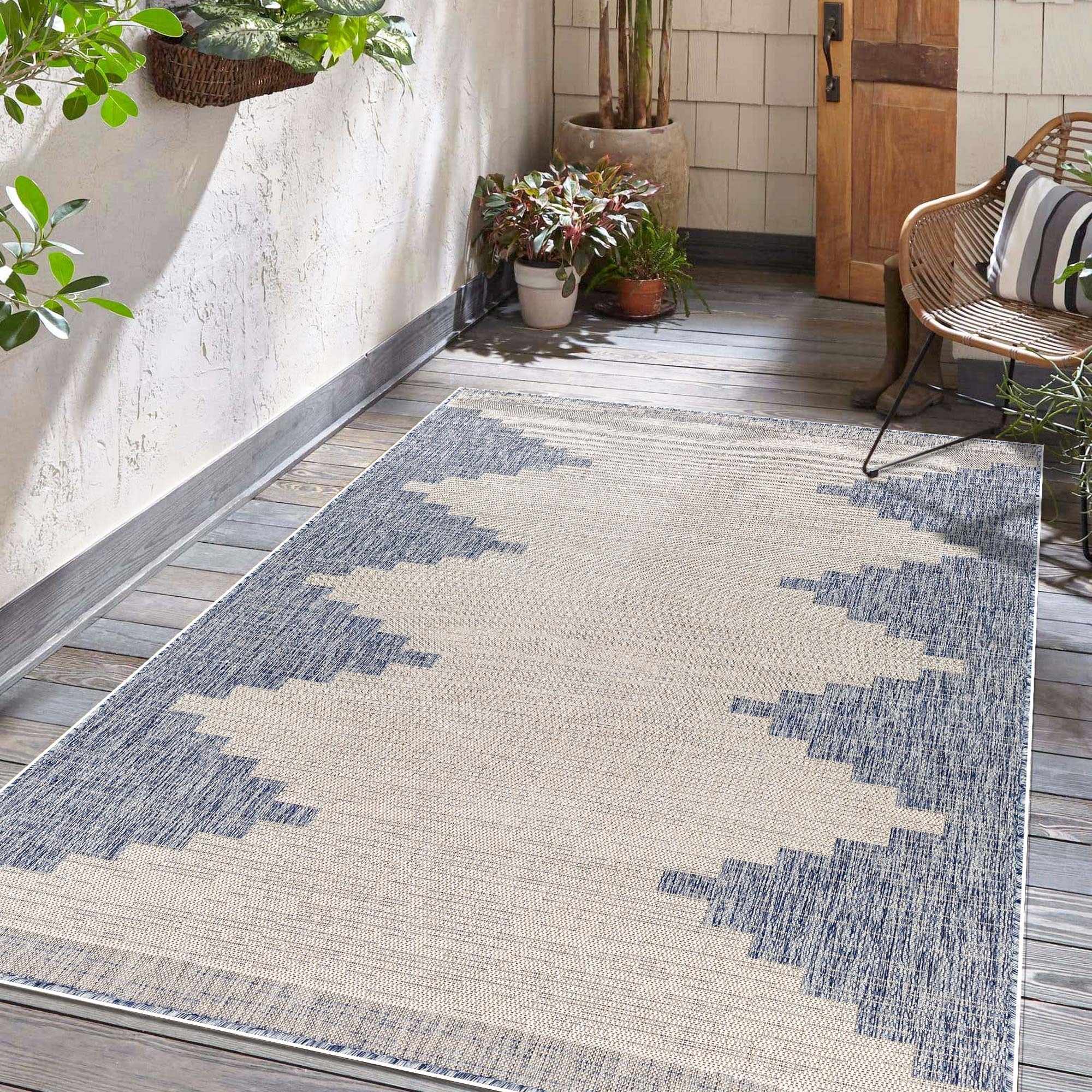 Geometrical Violet and Ivory Indoor and Outdoor Multi Size Area Rug - Image 3
