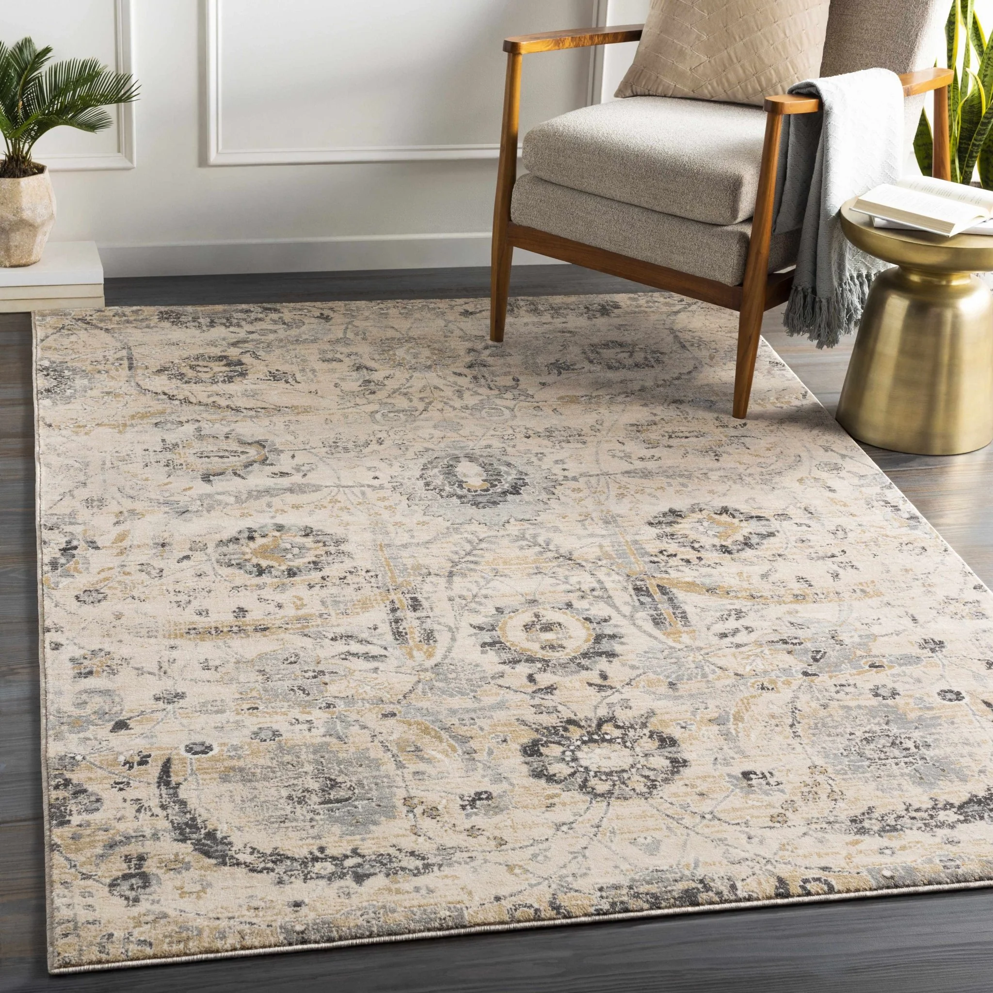 Antique look Beige, Gray and Charcoal Traditional Oriental Oushak rug - Image 2