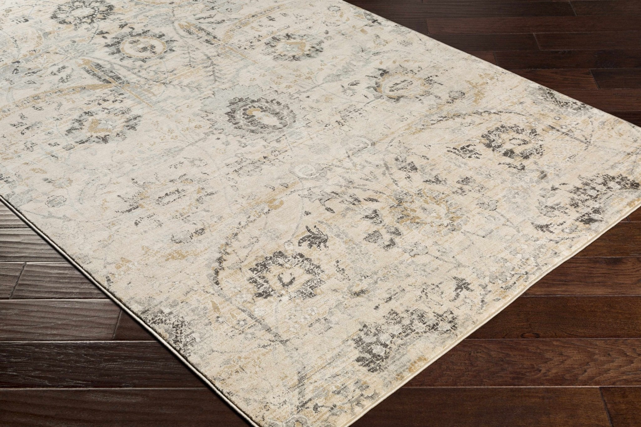 Antique look Beige, Gray and Charcoal Traditional Oriental Oushak rug - Image 3