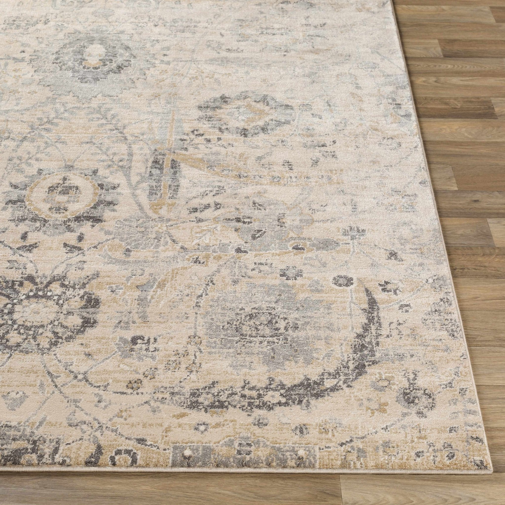 Antique look Beige, Gray and Charcoal Traditional Oriental Oushak rug - Image 4
