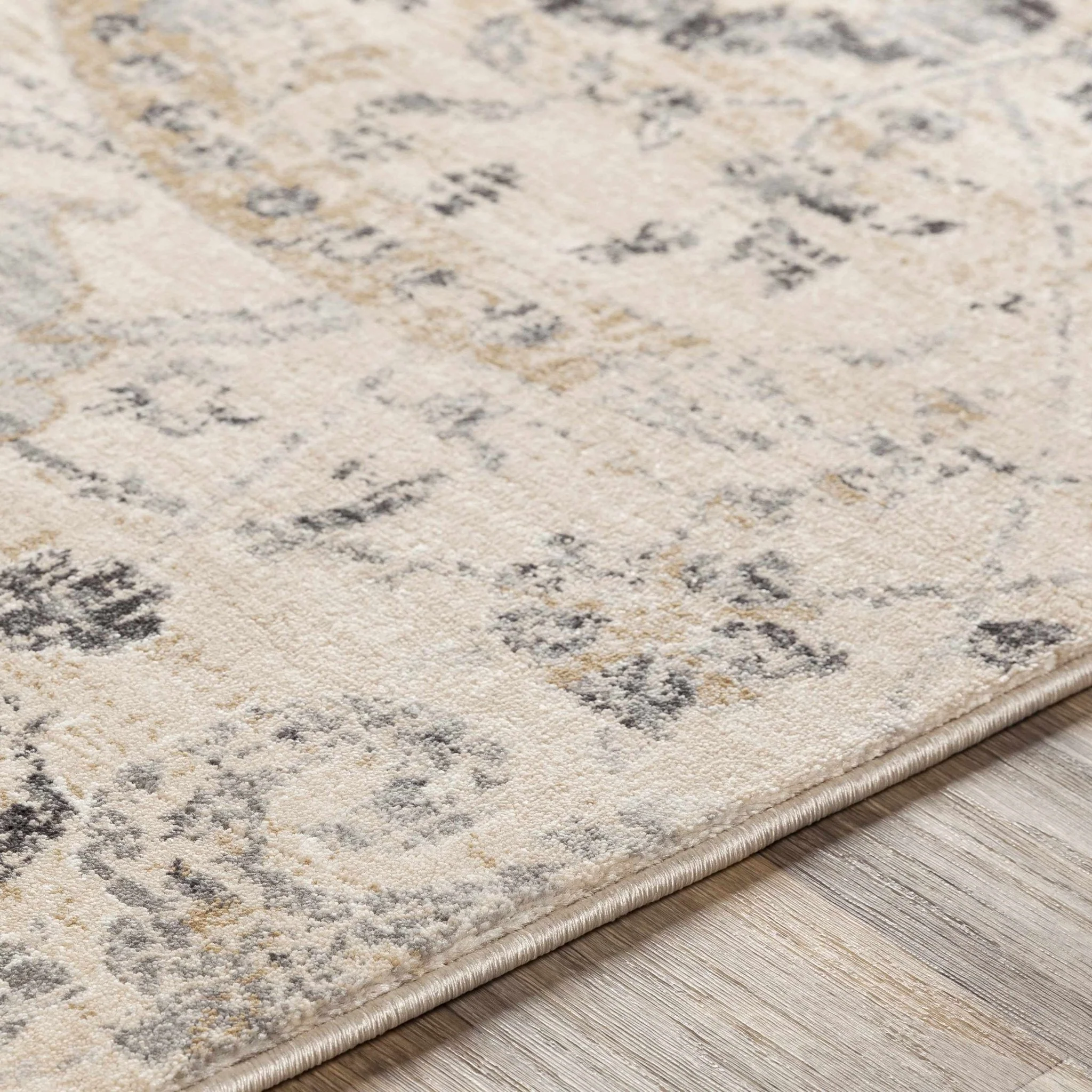 Antique look Beige, Gray and Charcoal Traditional Oriental Oushak rug - Image 6