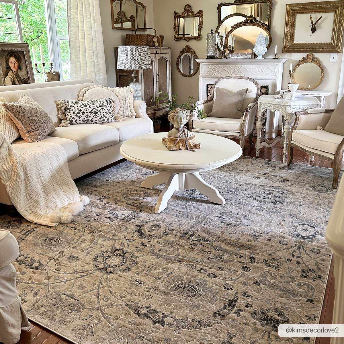 Antique look Beige, Gray and Charcoal Traditional Oriental Oushak rug - Image 8