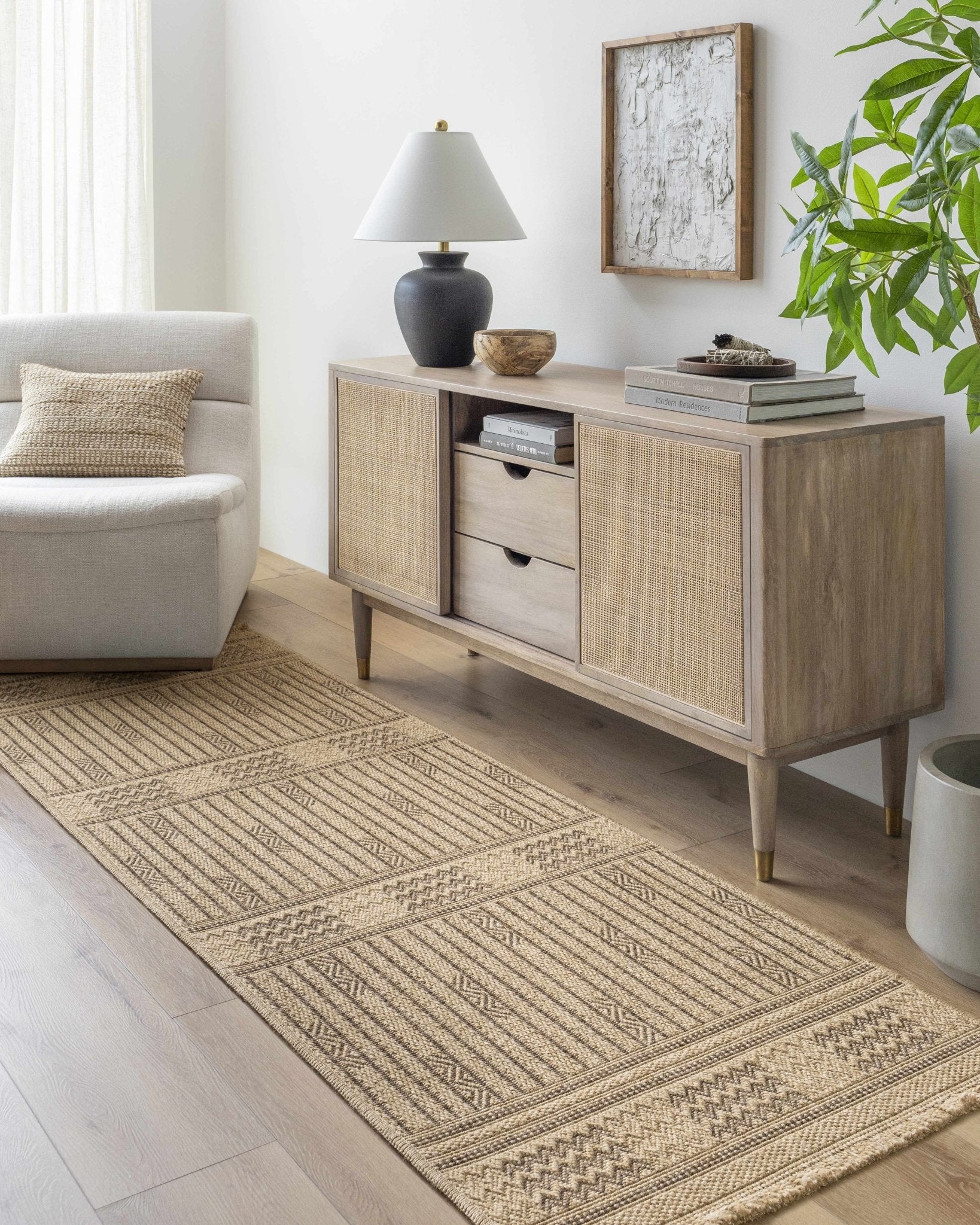Gerik Geometrical Stripe Design Brown And Tan Machine Woven Indoor & Outdoor Rug - Image 3