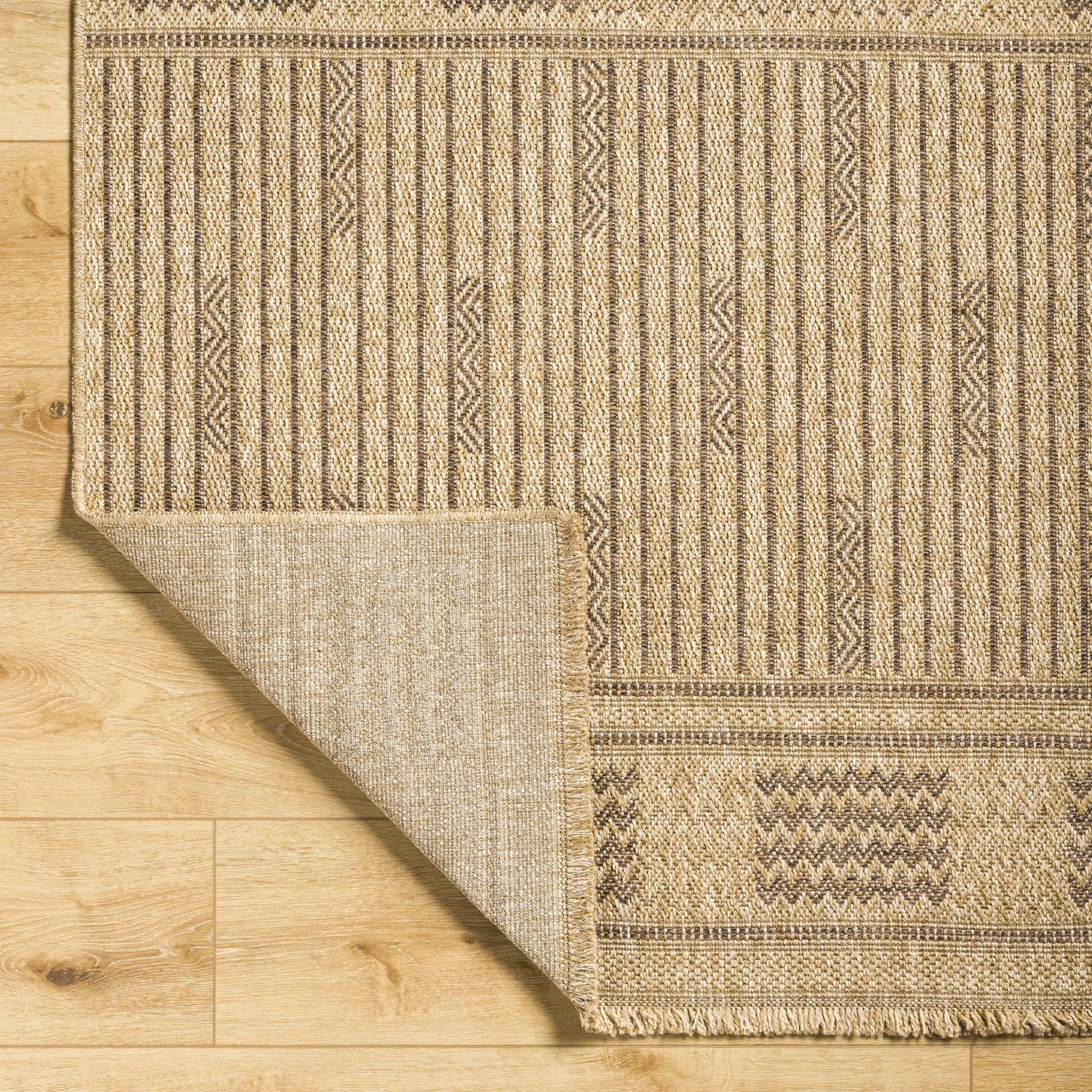 Gerik Geometrical Stripe Design Brown And Tan Machine Woven Indoor & Outdoor Rug - Image 4