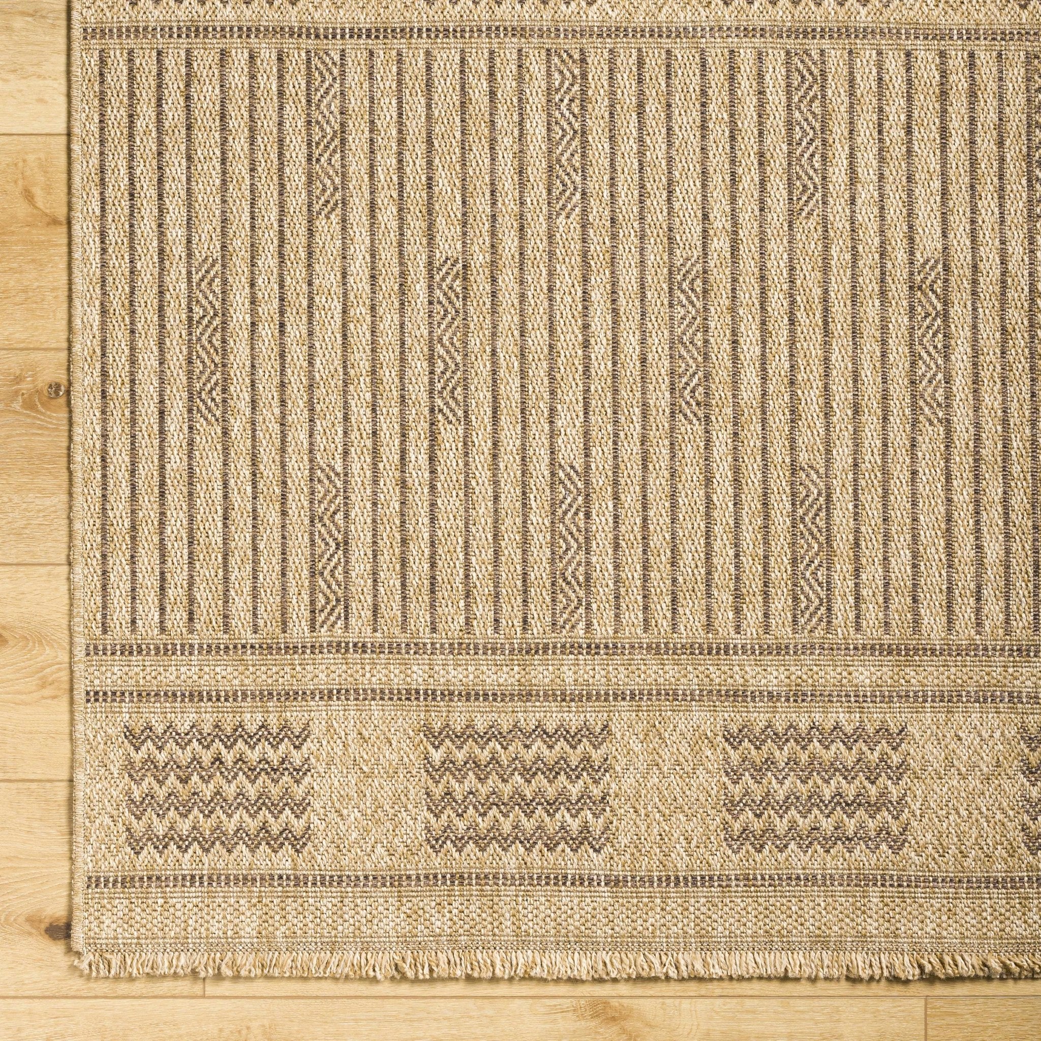 Gerik Geometrical Stripe Design Brown And Tan Machine Woven Indoor & Outdoor Rug - Image 5