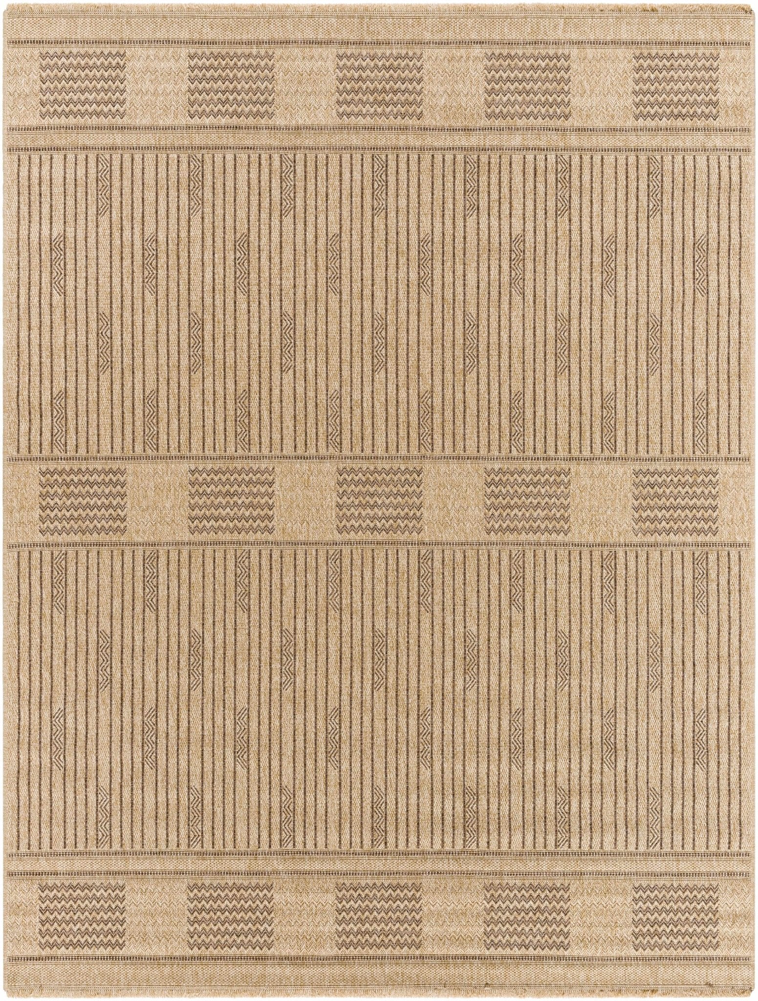 Gerik Geometrical Stripe Design Brown And Tan Machine Woven Indoor & Outdoor Rug - Image 7