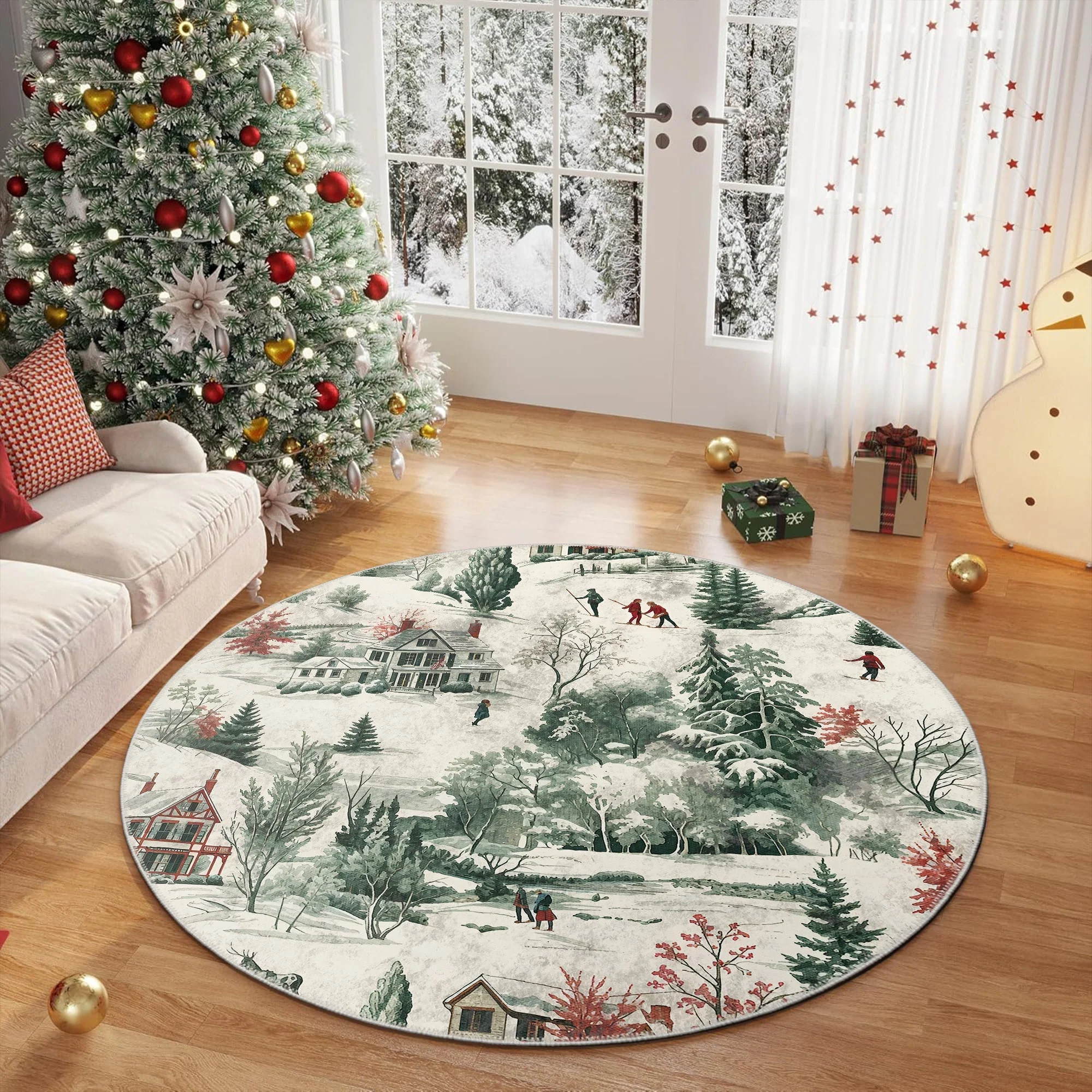 Glowmas Christmas Green Machine Washable Cotton Area Rug - Image 3