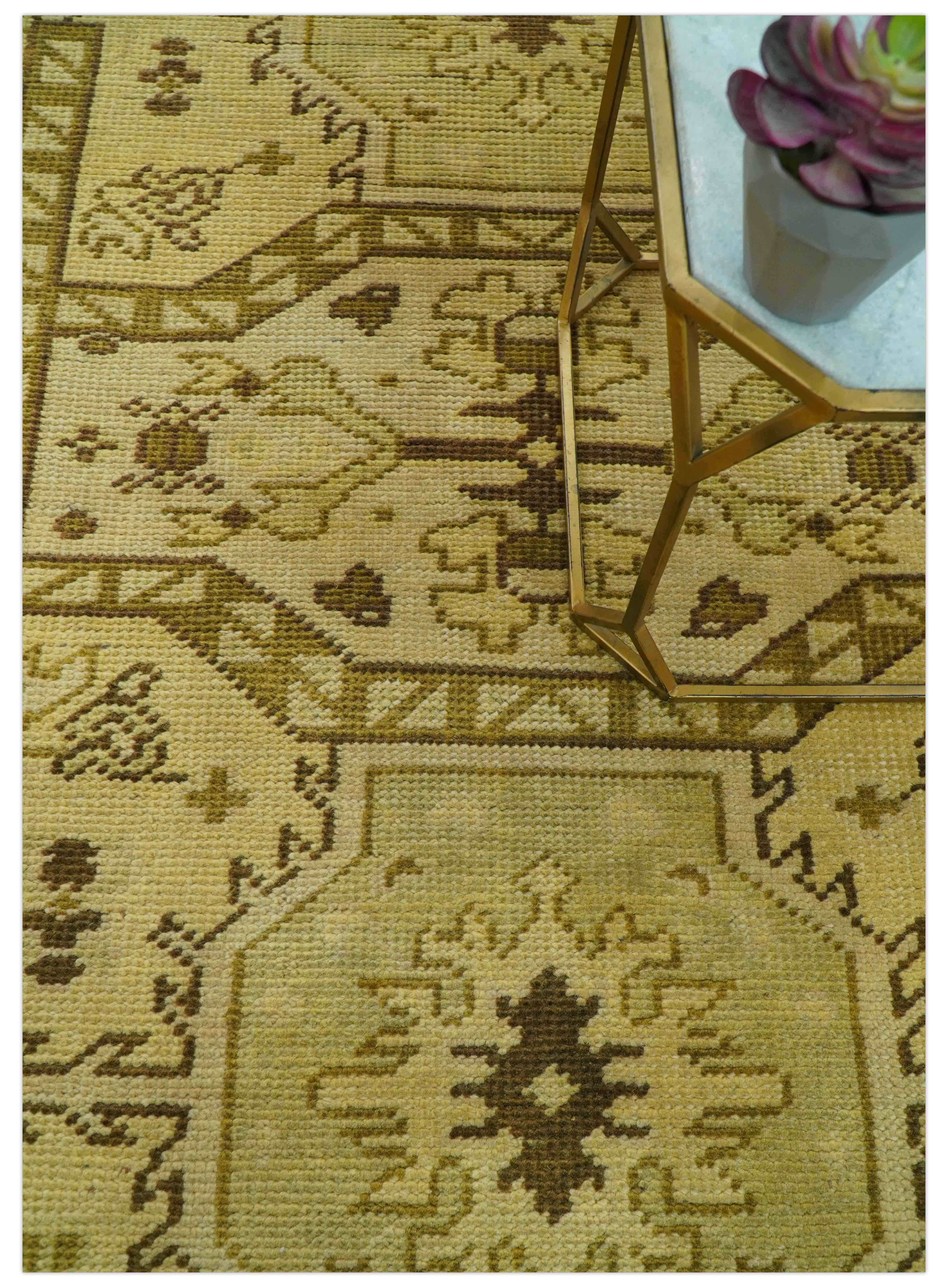 Brown And Beige Modern Traditional Design 5x8 Hand Knotted Wool Area Rug - Image 3