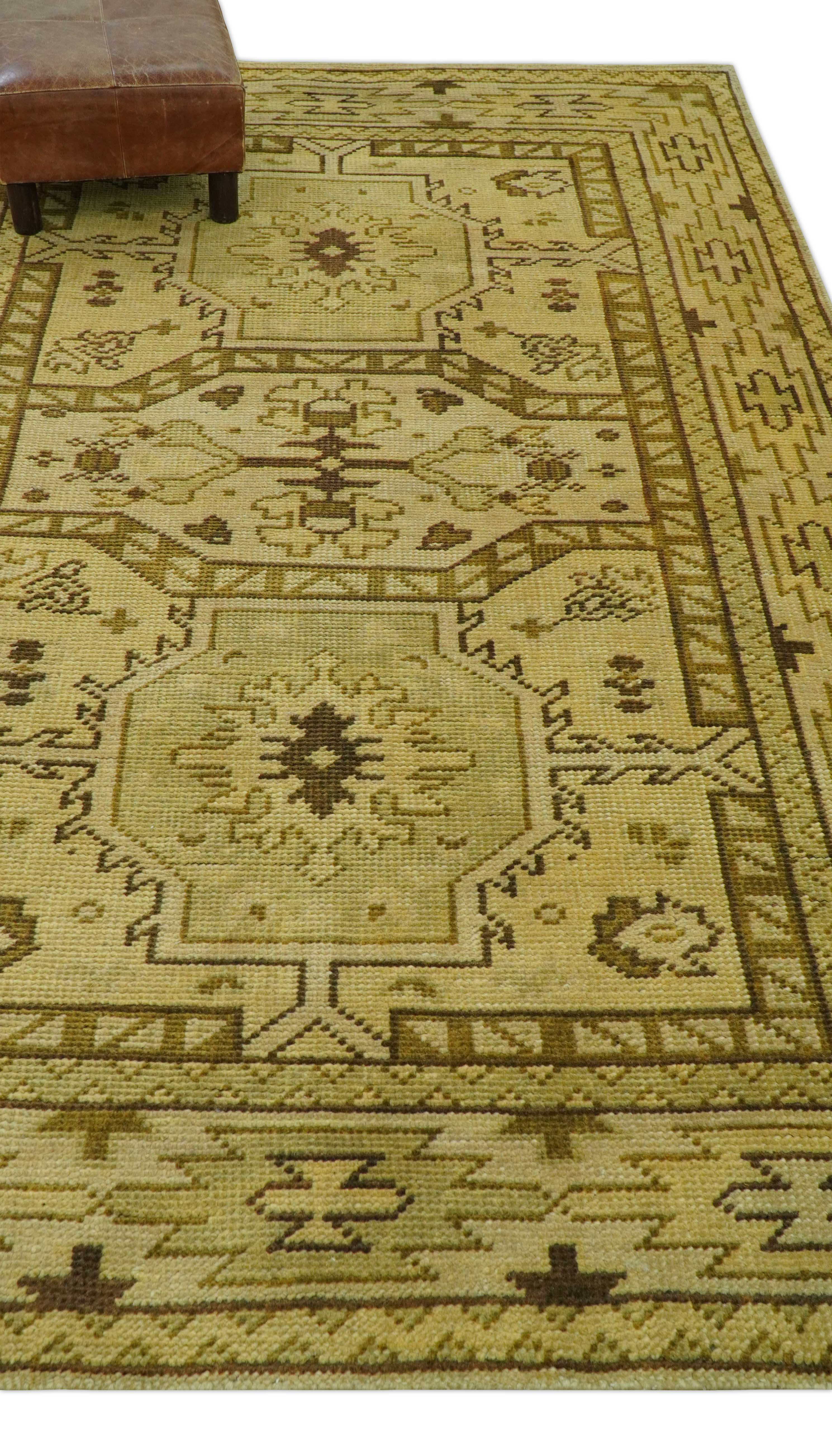 Brown And Beige Modern Traditional Design 5x8 Hand Knotted Wool Area Rug - Image 4