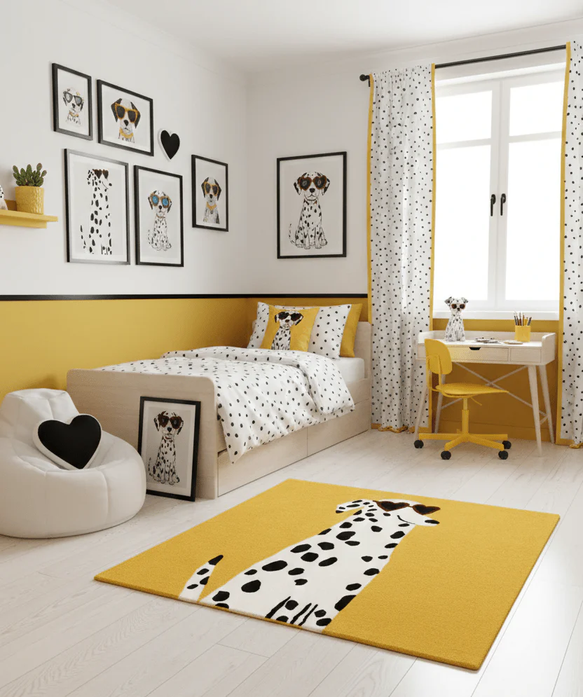 Gold And Black Shady Dalmatian Hand Tufted 4x4 Wool Rug - Image 2