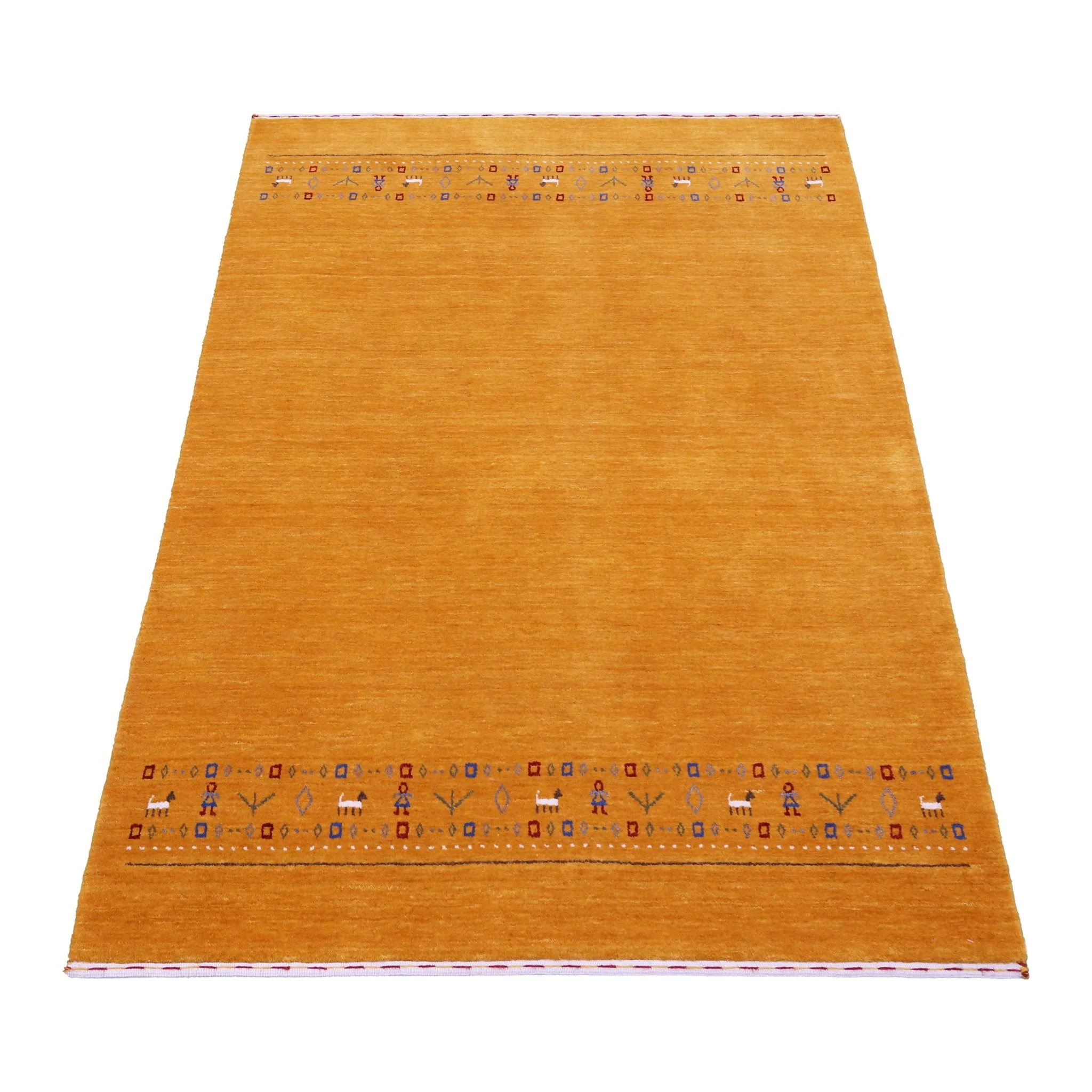 Gold And Blue Modern Design Hand Loomed Wool Area Rug - Image 12