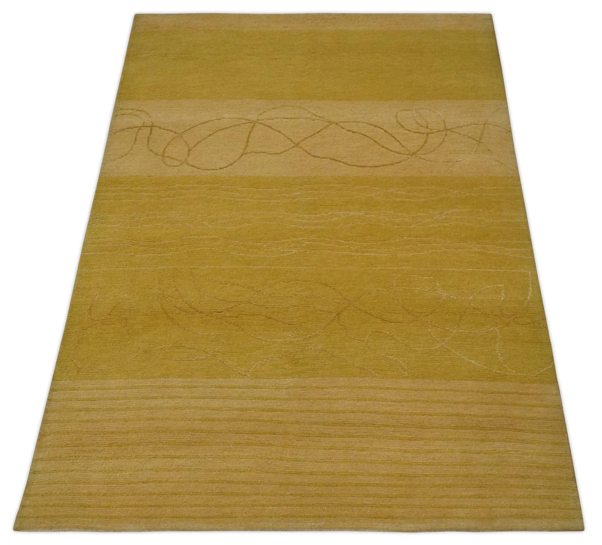 Gold and Brown Hand knotted Stripes 4x6 wool and Art Silk area Rug - Image 10
